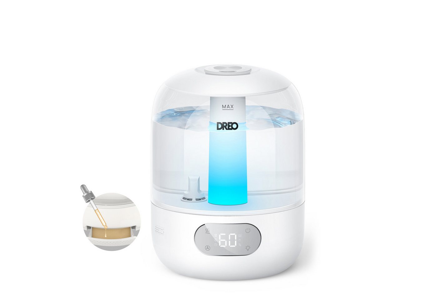 Dreo Luftbefeuchter 3L Top-Fill, 30h Laufzeit, leise, mit Sensor und Nachtlicht, 30-hour timer,Adjustable Humidity Control, Adjustable …