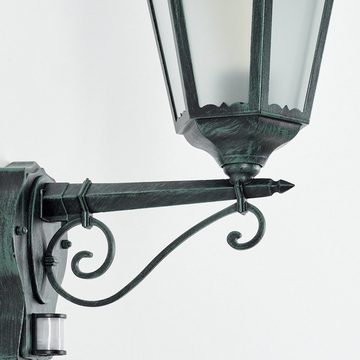 hofstein Außen-Wandleuchte Wandlampe mit Bewegungsmelder in antikem Look aus Metall/Glas, ohne Leuchtmittel, Wandleuchte Retro/Vintage Design, Außenleuchte für Terrasse, E27