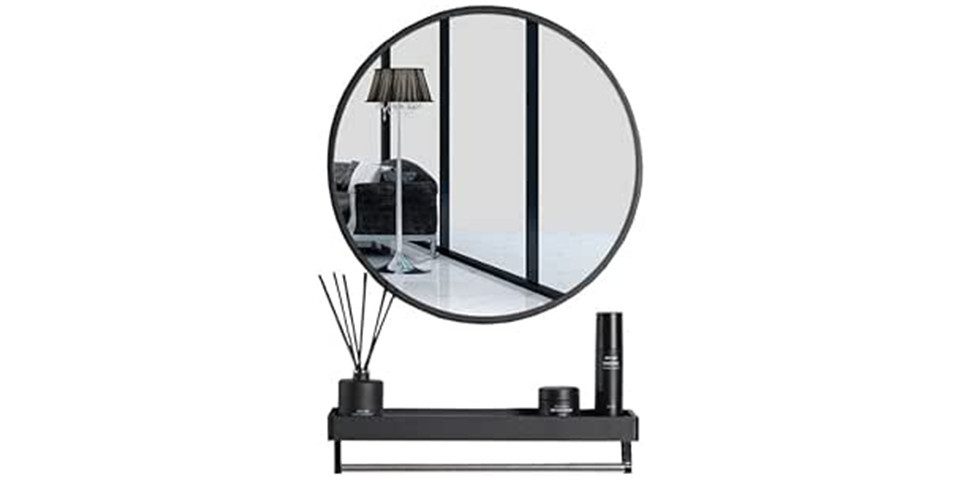Best for Home Badspiegel Rundspiegel 80 cm mit Ablage – Schwarz, modern (Spiegel, 1-St., Einzelprodukt), Runde Form, integrierte Ablage, 80 cm Durchmesser
