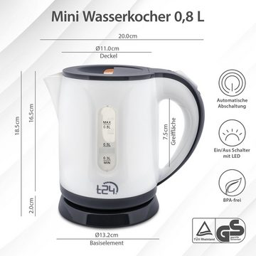 T24 Reise-Wasserkocher Wasserkocher klein 0,8L, 1100W, TÜV/GS, Grau, 1100 W