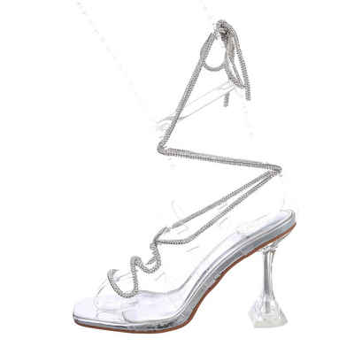 Ital-Design Damen Abendschuhe Party & Clubwear Sandalette Trichterabsatz Sandalen & Sandaletten in Silber