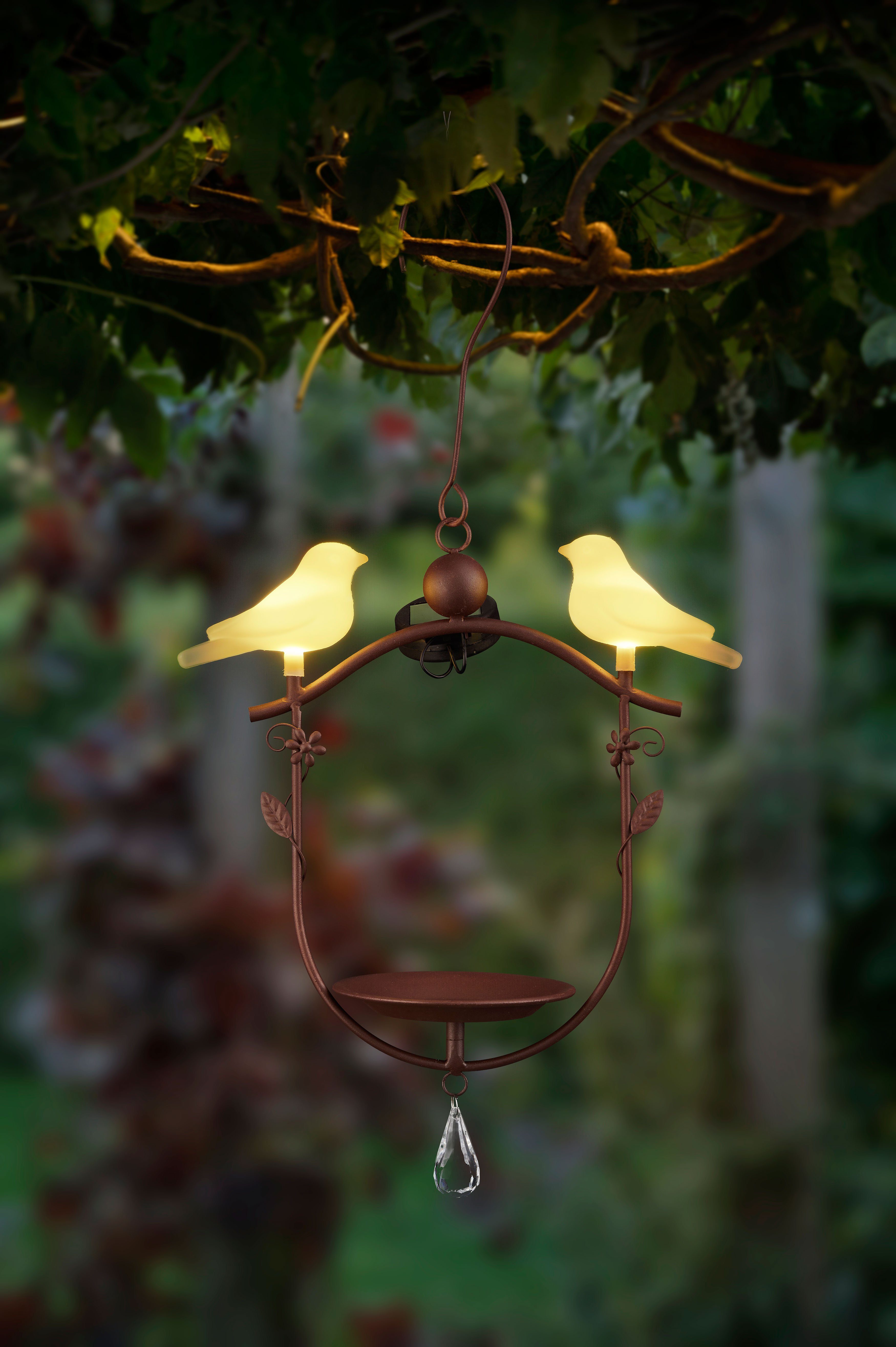Vogeltränke Solar Vogeltränke mit LED Vogelpaar, hängend