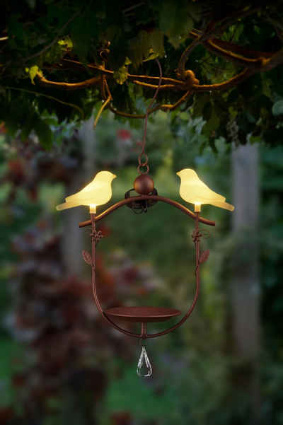IC Gardenstyle Vogeltränke Solar Vogeltränke mit LED Vogelpaar, hängend, hängend, Metall, Vogel-Figur mit Beleuchtung, kabellos