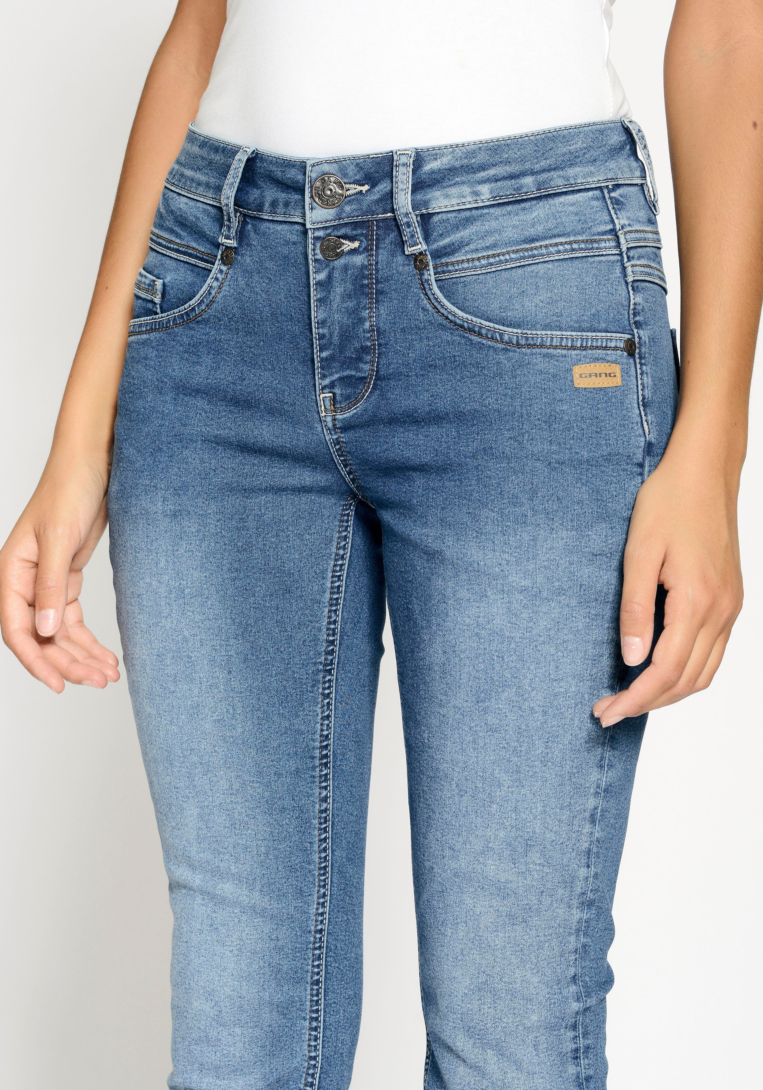 GANG Skinny-fit-Jeans 94MORA mit all Passe blue vorne medium 3-Knopf-Verschluss und