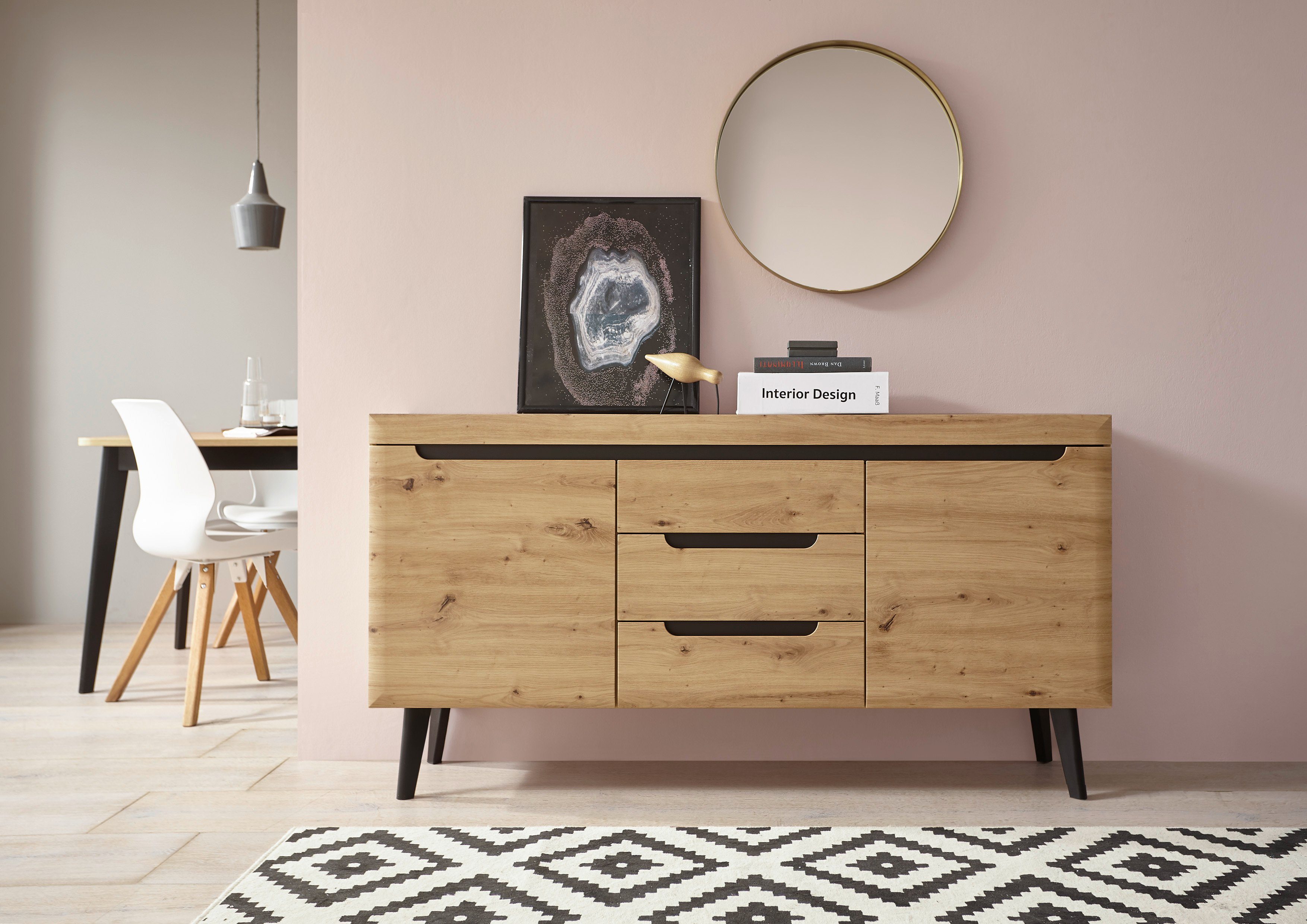 INOSIGN Sideboard Torge, Anrichte, Kommode, Schubladenschrank (1 St), abgeschrägte Füße, drei Farben, Scandi Design, 160 cm breit