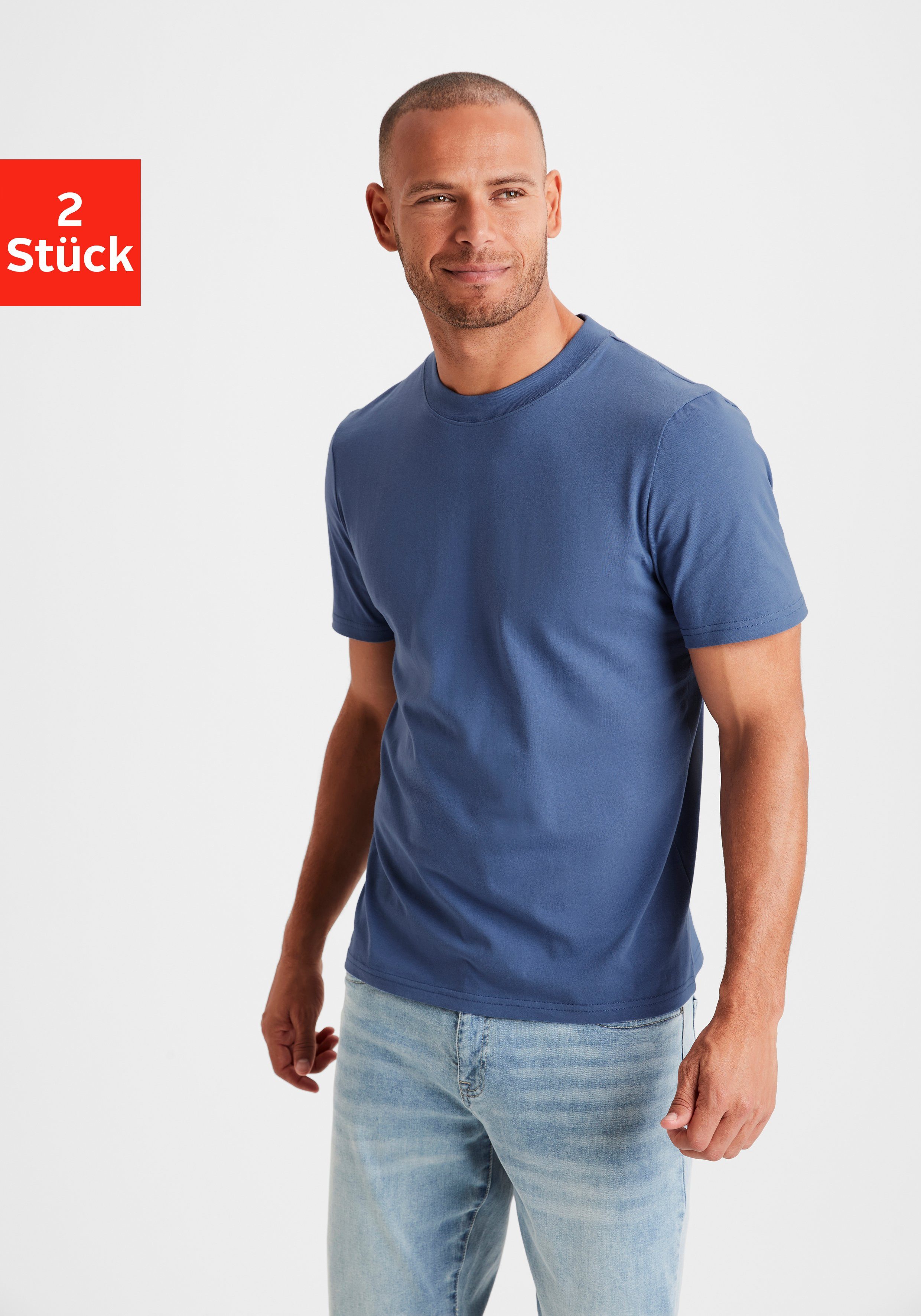 KangaROOS T-Shirt (2er-Pack) ein blau / klassischer Must-Have in weiß Form