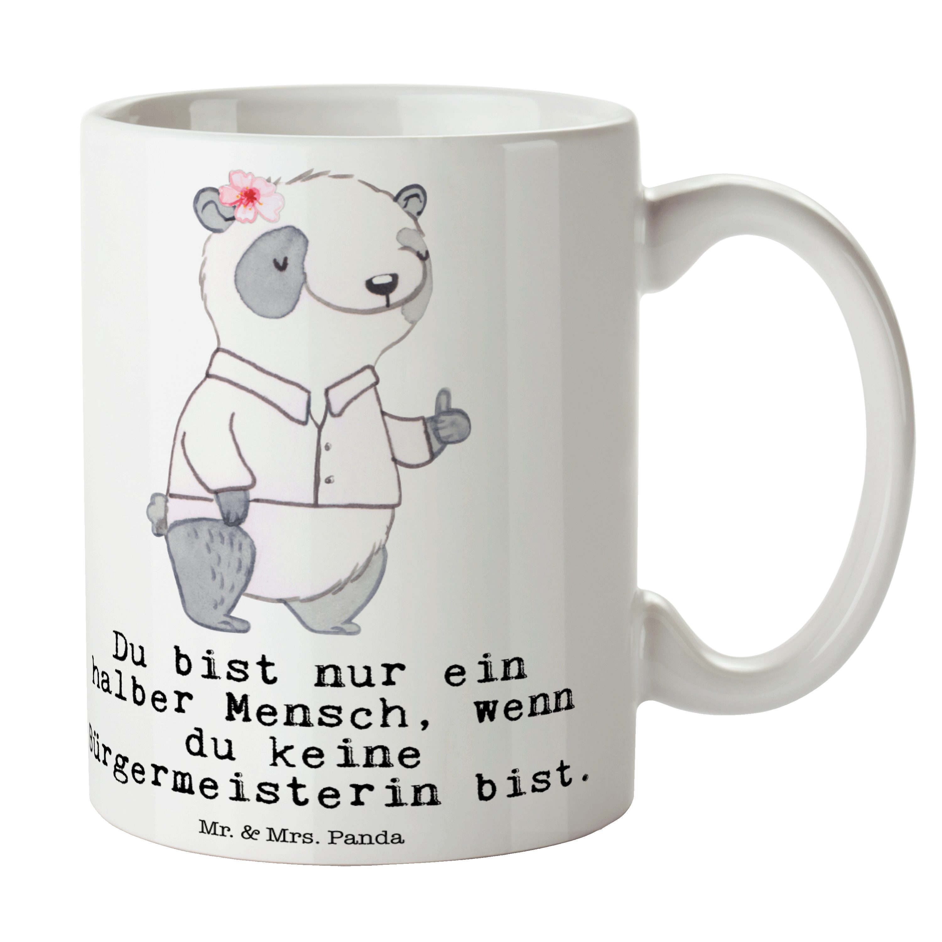 Mr. & Mrs. Panda Tasse Bürgermeisterin mit Herz - Weiß - Geschenk, Kaffeetasse, Kollege, Sta, Keramik
