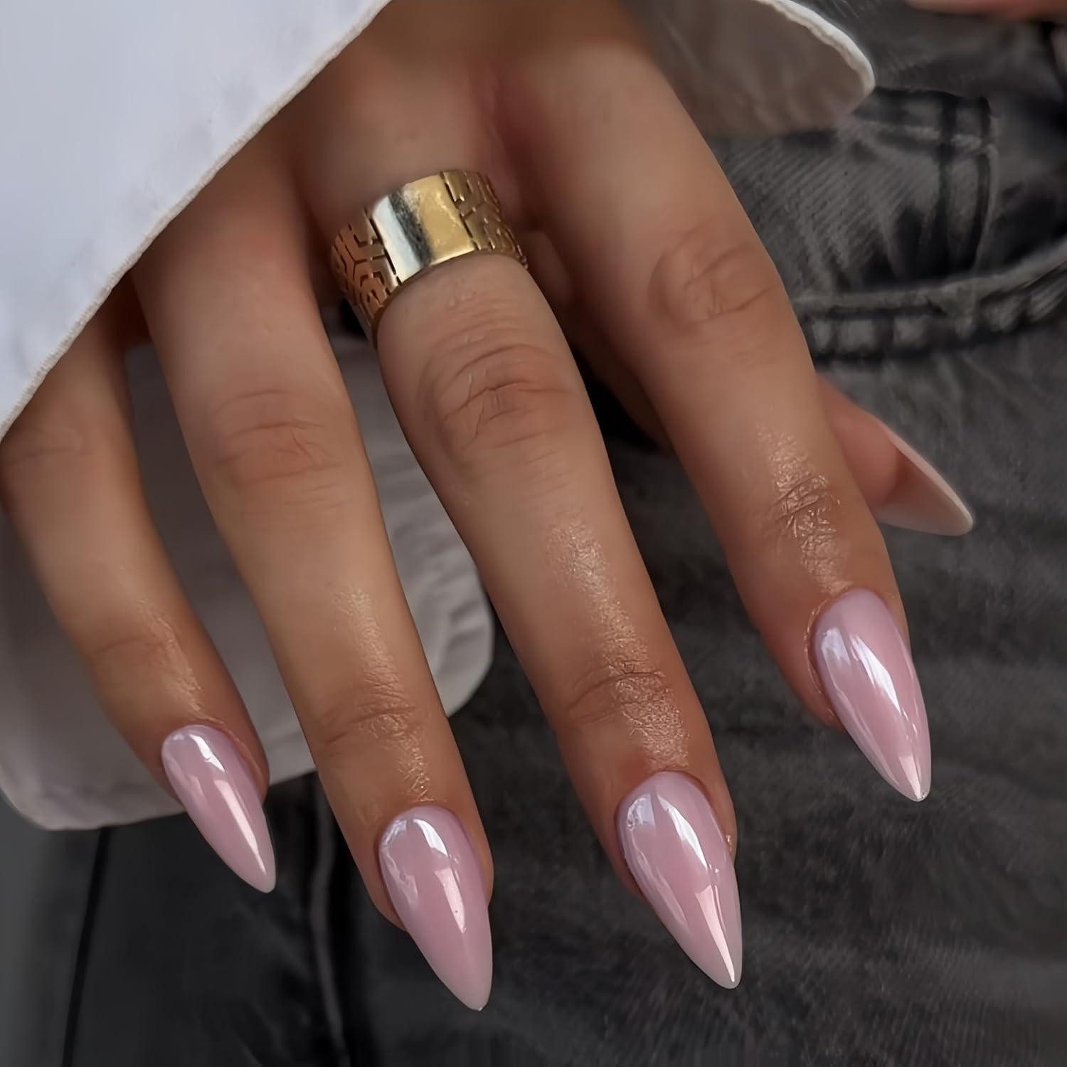 LuxusKollektion Kunstfingernägel Press On Nägel Glitzer Acryl Mandel Mittel Bling 24 Glasiert Alt Rosa