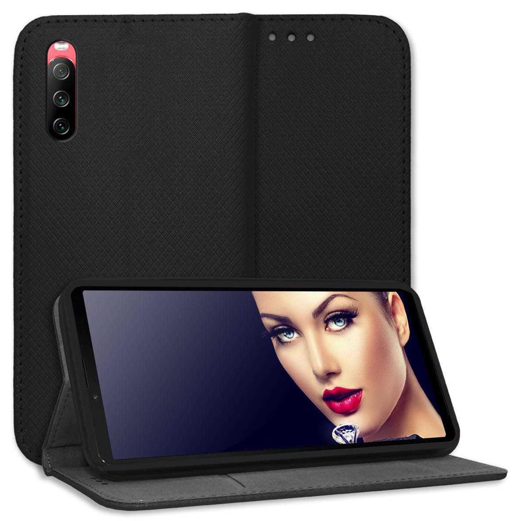 mtb more energy Smartphone-Hülle Smart Magnet für Sony Xperia 10 III, Schwarz, Bookstyle Klapphülle Cover Wallet Case aus Kunstleder
