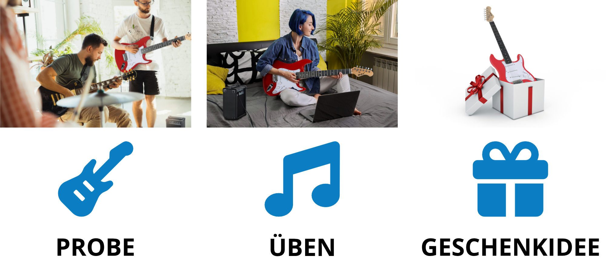 McGrey E-Gitarre Rockit elektrische Gitarre, ST-Style, Komplettset 4/4, 8-St., inkl. Verstärker, Tasche, Stimmgerät, Plektren, Gurt und Kabel, 10 Watt (RMS) Gitarrenverstärker inklusive!