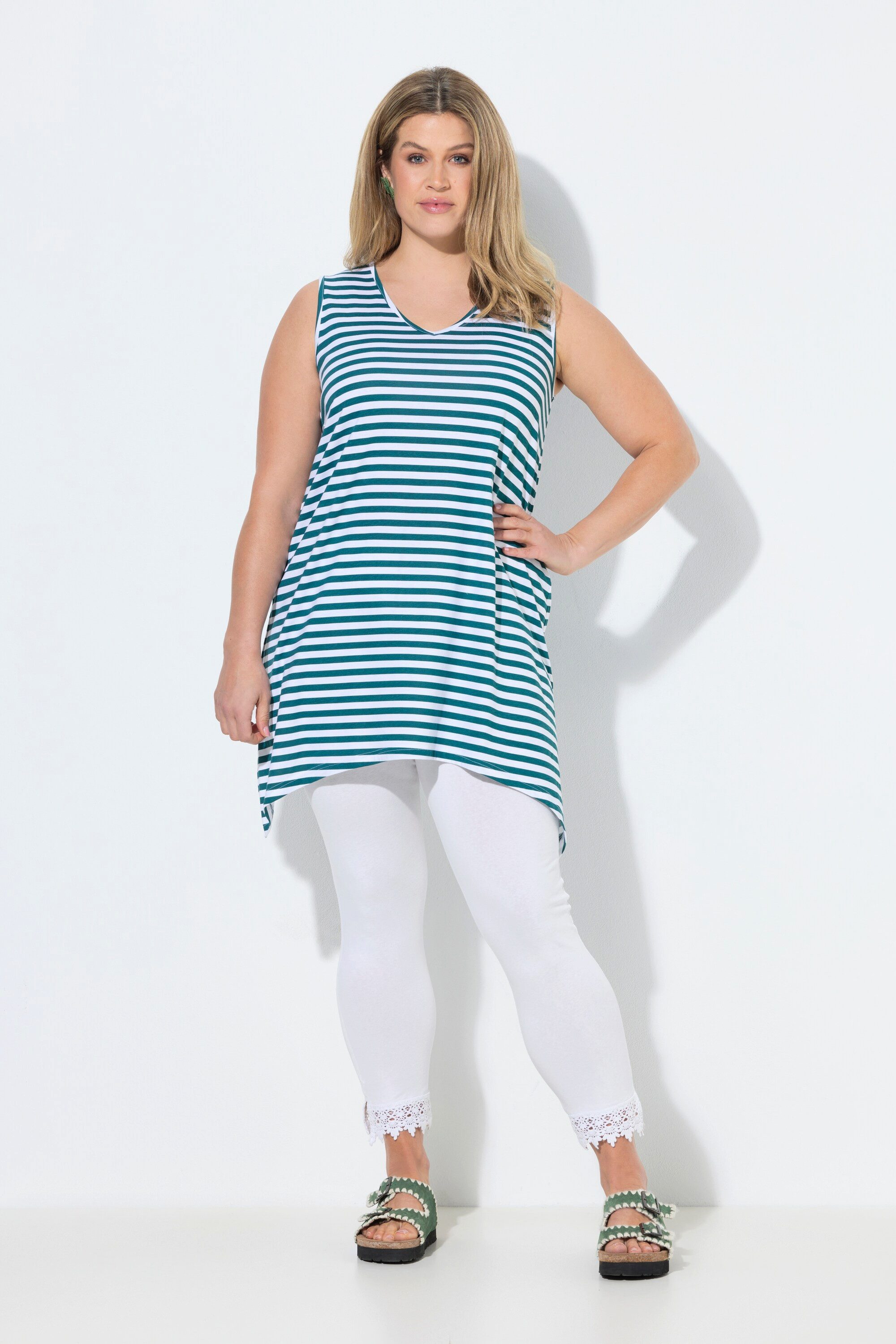 Ulla Popken Longtop Longtop Ringel A-Linie V-Ausschnitt ärmellos
