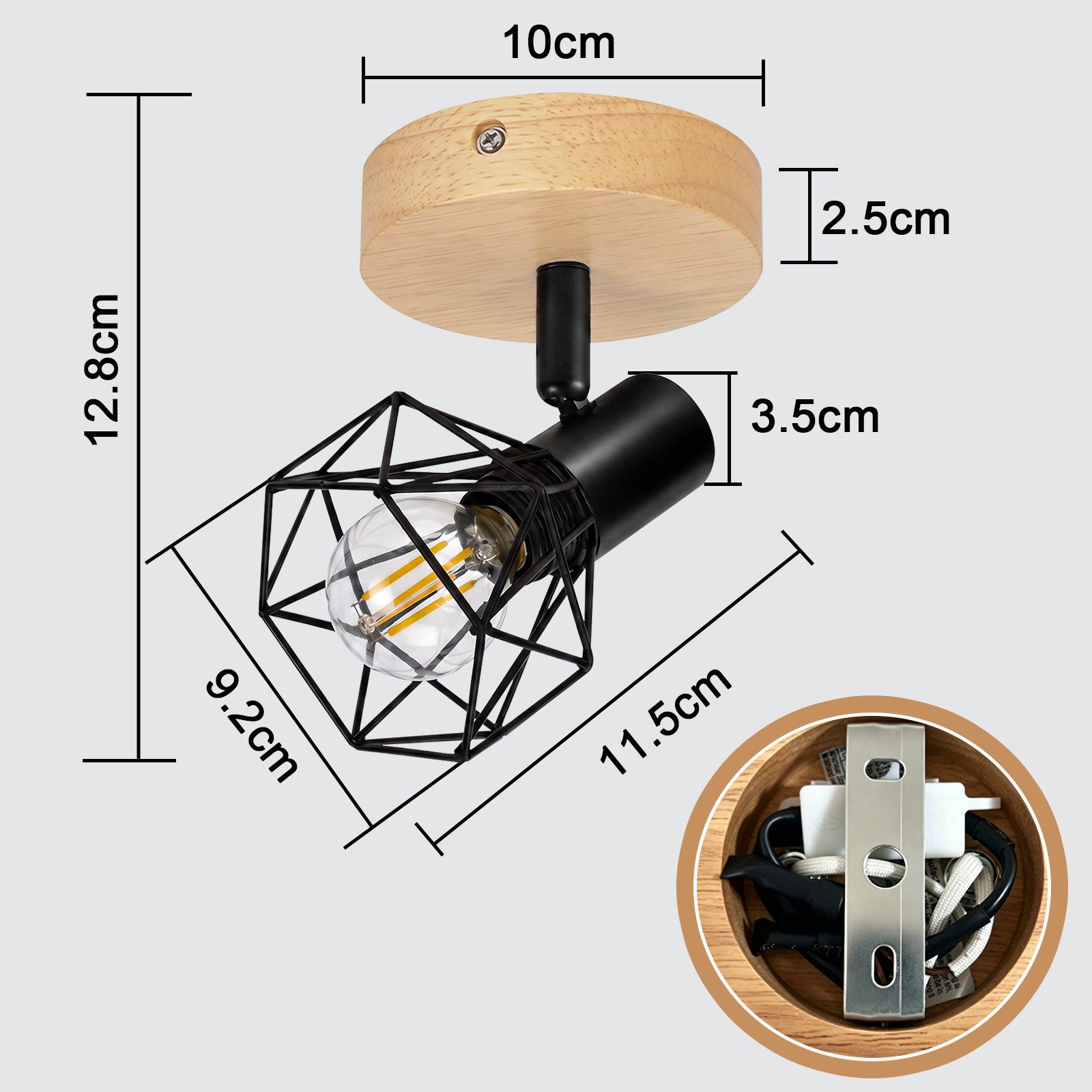 Nettlife Deckenstrahler Retro schwarz 1/2/3/4flammig Holz E14 industrieller Vintage Deckenspot, ohne Leuchtmittel, für Flur Küche Wohnzimmer Retro Deckenleuchte Schlafzimmer