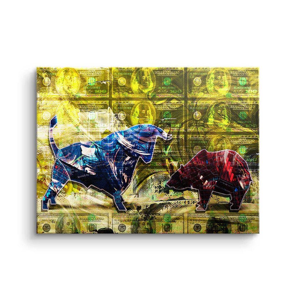 Leinwandbild DOTCOMCANVAS® - Motivation - Rahmen Bull Premium - vs. Bear Trading silberner Leinwandbild,