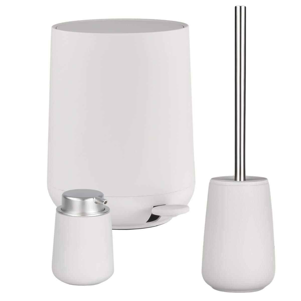 Zone Denmark Badaccessoire-Set "Nova" matt, skandinavisch, matte Oberfläche, Spar-Set, 3 tlg., Pedaleimer 5 Liter mit Toilettenbüste und Дозаторы мыла
