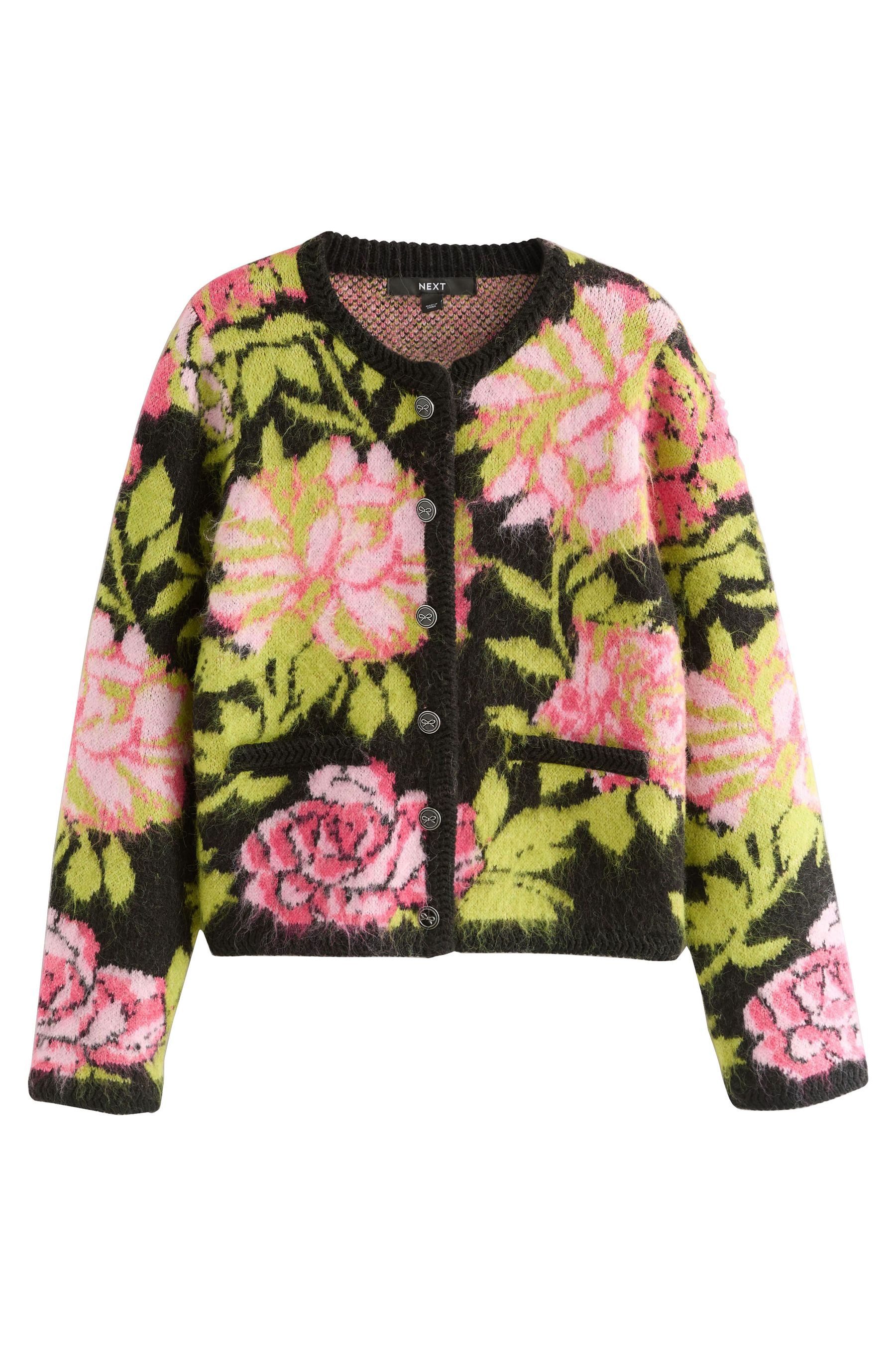 Strickjacke Angeraute Strickjacke mit Blumenmuster