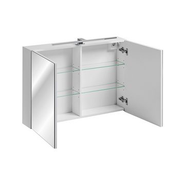 Lomadox Spiegelschrank LARCIANO-56 90 cm mit LED-Beleuchtung und Steckdoese in weiß, 90/65-70/21 cm