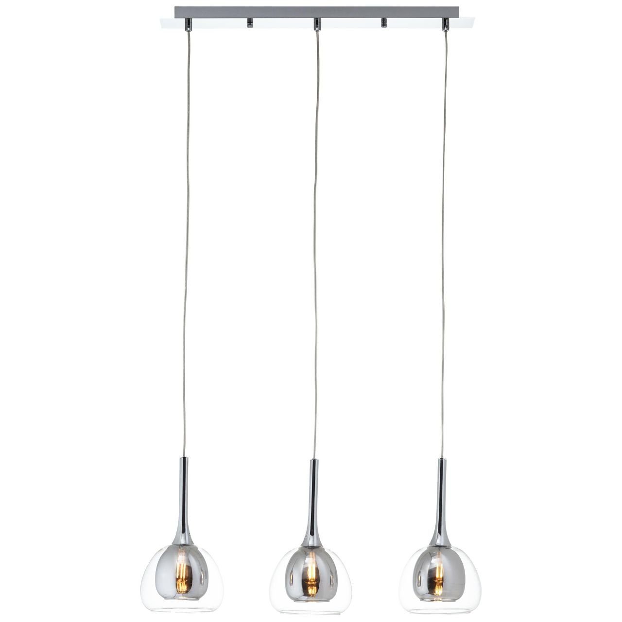 Brilliant Pendelleuchte Hadan, Lampe Hadan D45, 3x 3flg rauch/transparent/chrome Pendelleuchte E14