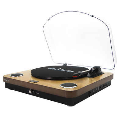 Aiwa »GBTUR-120 Plattenspieler Converter aus Holz, Bluetooth, 3 Geschwindigsstufen, Line-Out, FM-Radio Vinyl Schallplatten« Plattenspieler (Riemenantrieb)