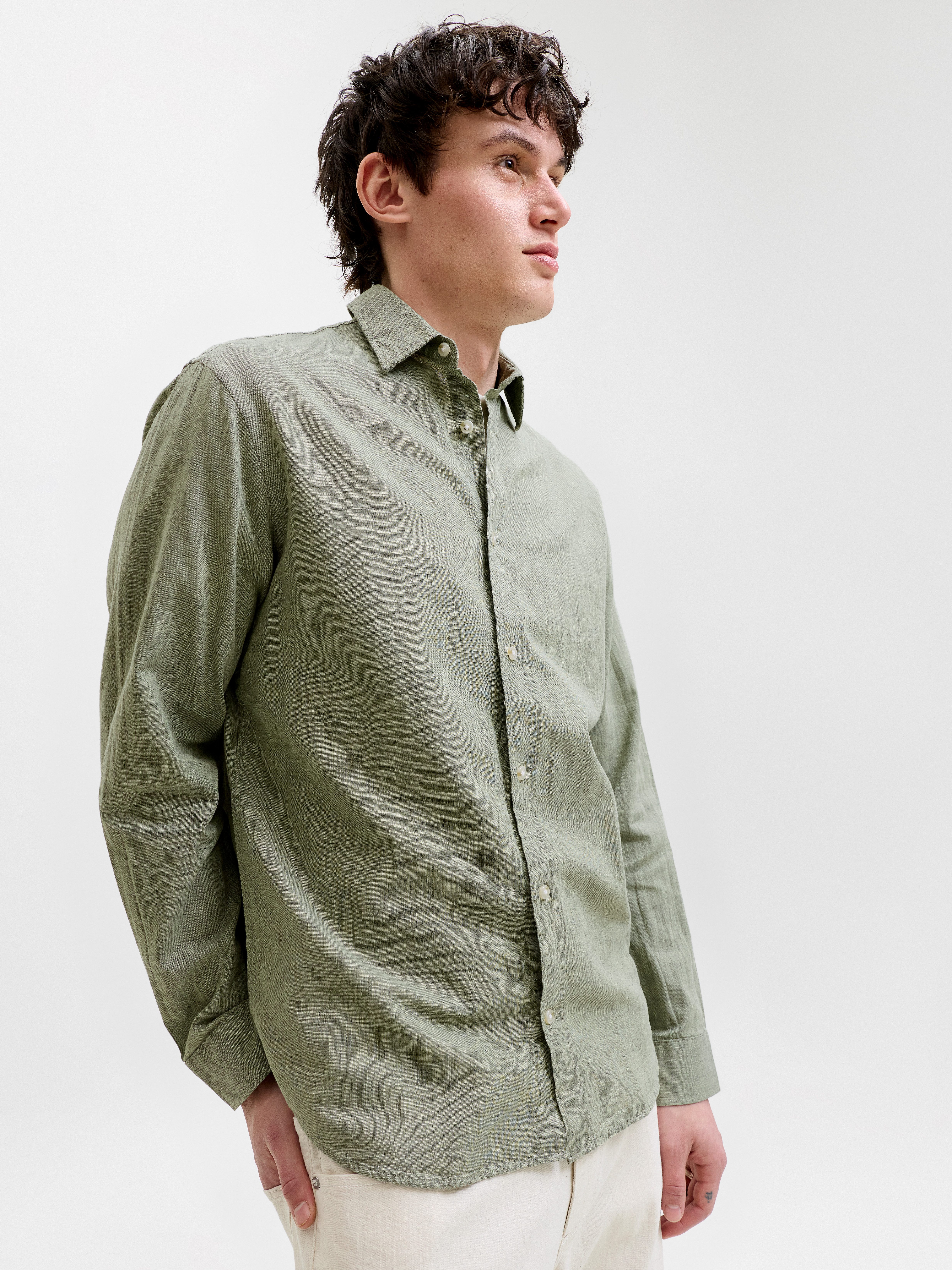 Jack & Jones Langarmhemd JJESUMMER LINEN BLEND SHIRT L/S SN Baumwollmischung, regular fit