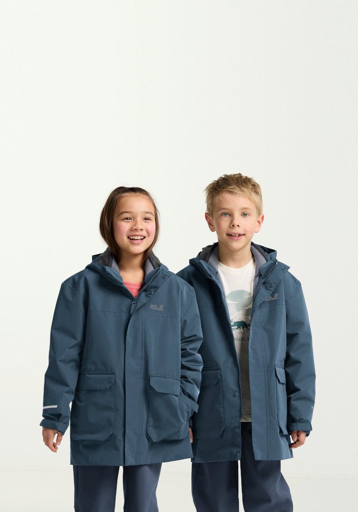 Jack Wolfskin 3-in-1-Funktionsjacke 3IN1 CANVEY KIDS für Kinder, mit Kapuze, wasserdicht, winddicht, wärmend, atmungsaktiv