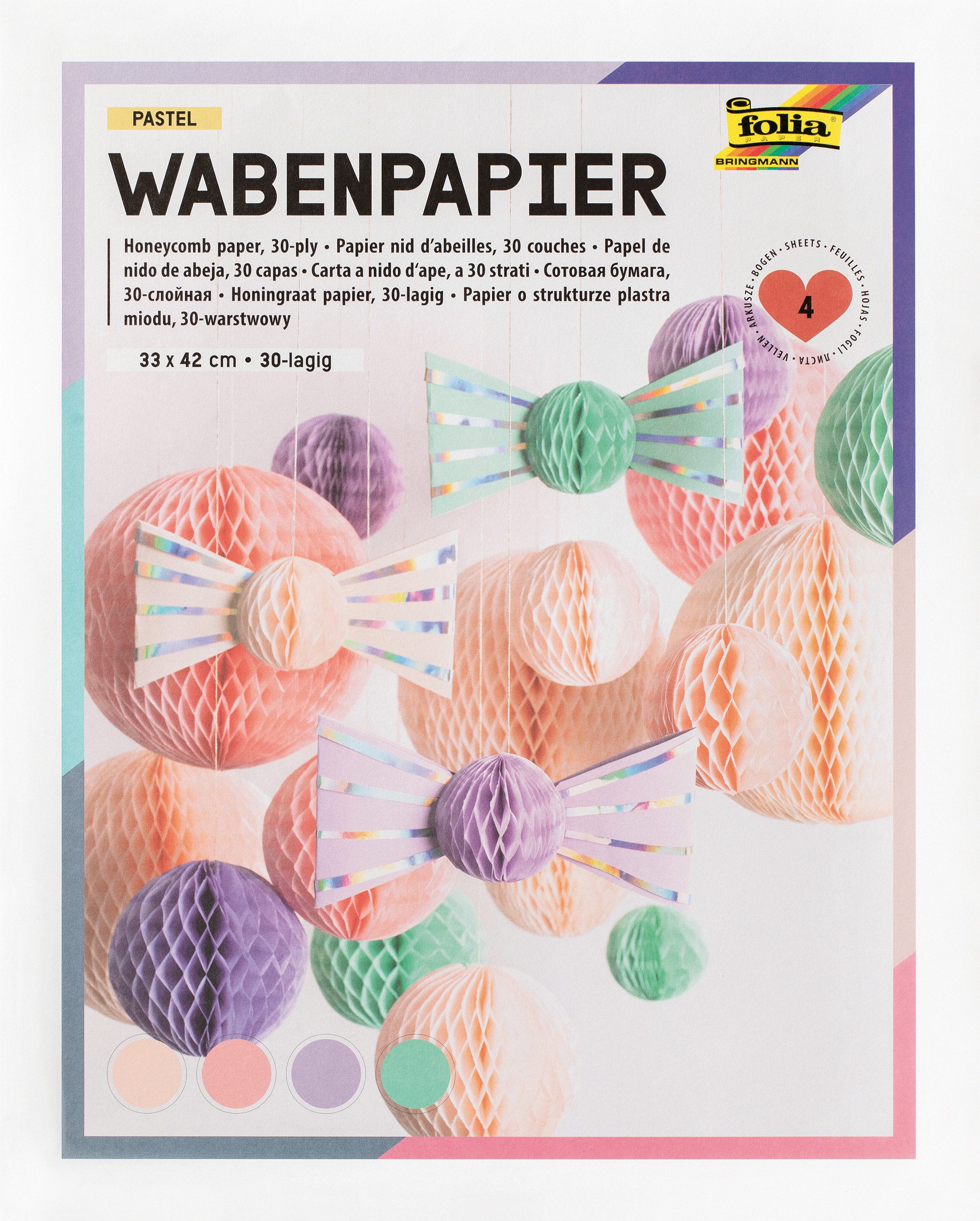 Folia Designpapier Wabenpapier 30-lagig, 4 Blatt