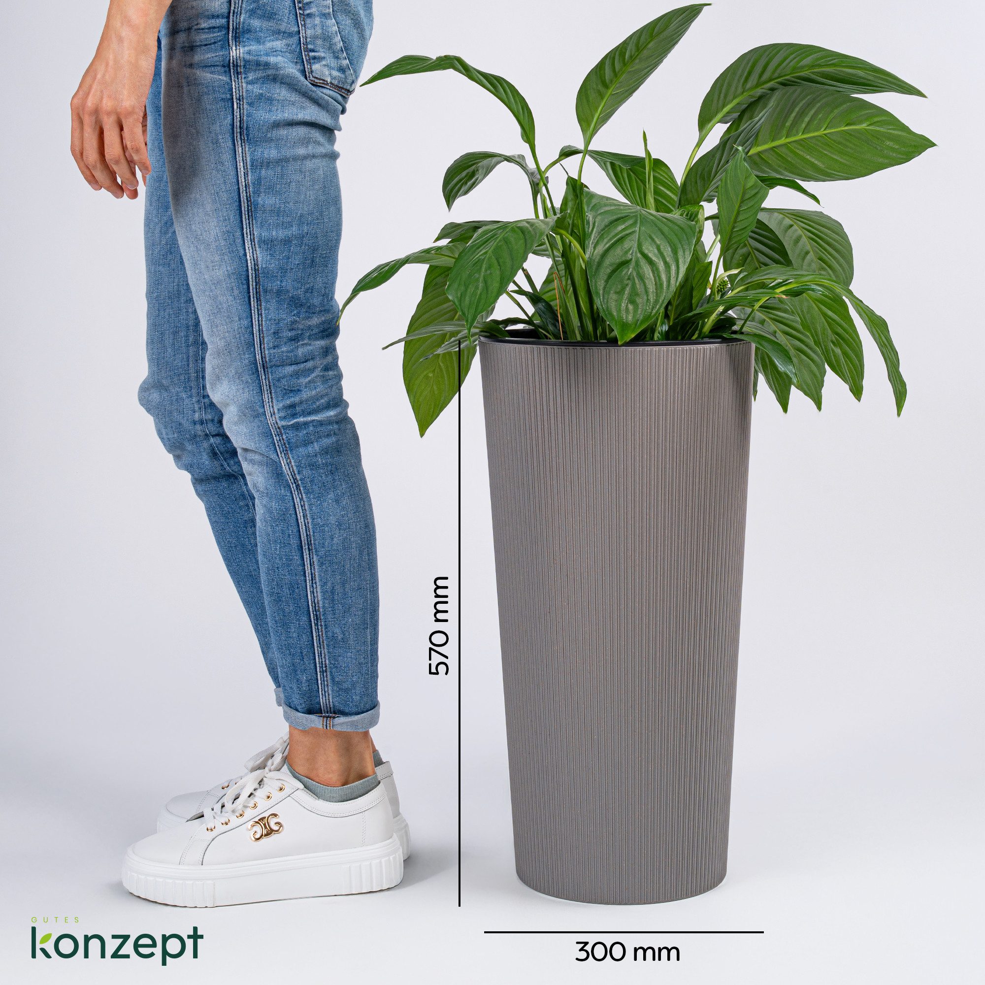 KONZEPT Blumentopf Hoch mit Einsatz, Rillenstruktur, für Garten, Balkon, für Außenbereich, wetterfest, UV-beständig
