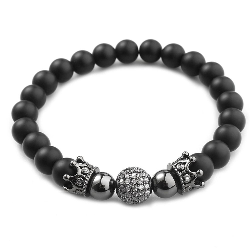Haiaveng Bettelarmband Perlenarmband, Kupferperlen-Kronenzirconia-Armband, Frosted Buddha Perlen Perlenarmband