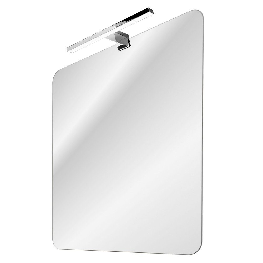 Lomadox Badspiegel ADELAIDE-56-WHITE, mit LED-Aufsatzleuchte (chromfarben) ca. 60x70cm