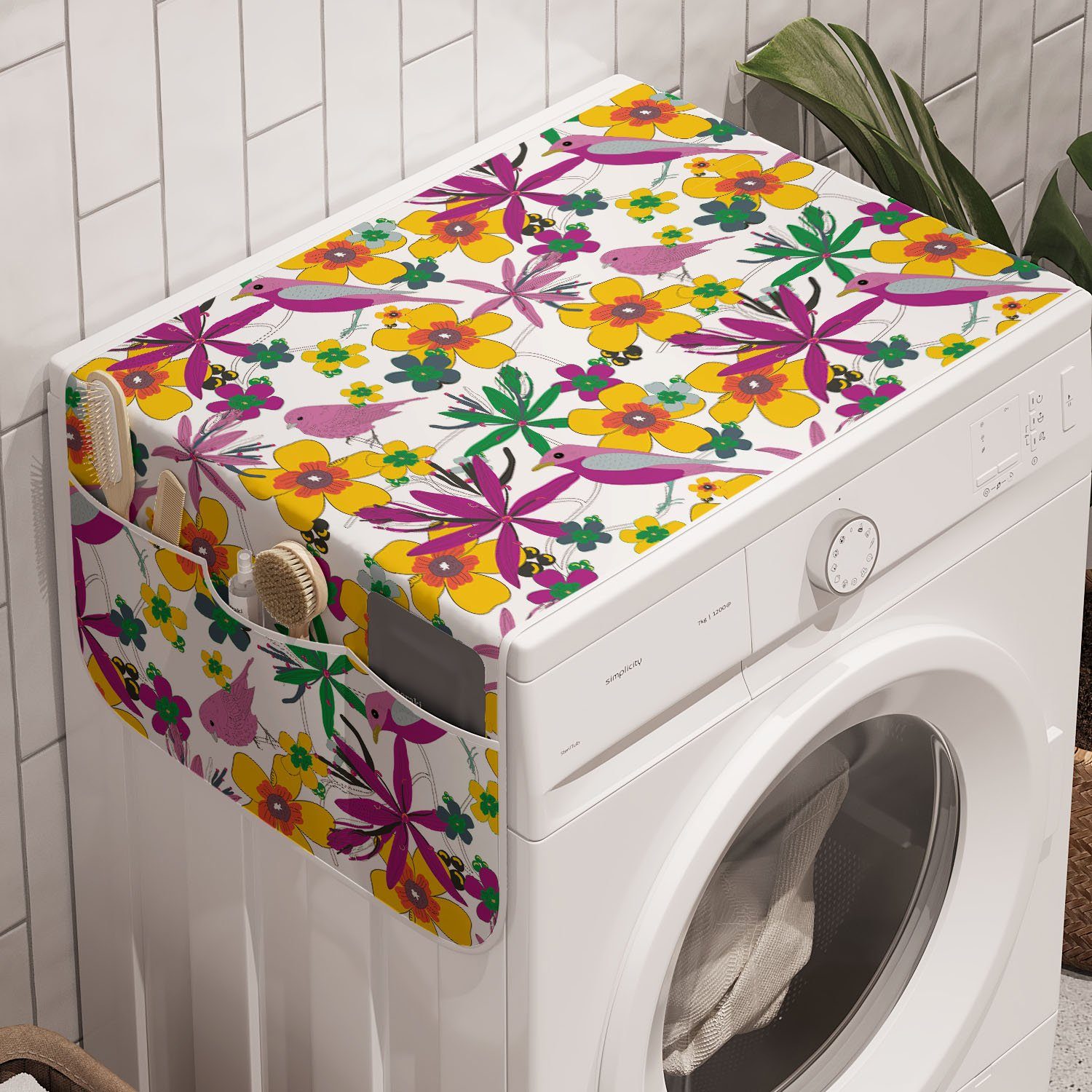 Spitz Blumen-Vogel-Blätter Waschmaschine Blumen und Trockner, Anti-Rutsch-Stoffabdeckung Abakuhaus Badorganizer für