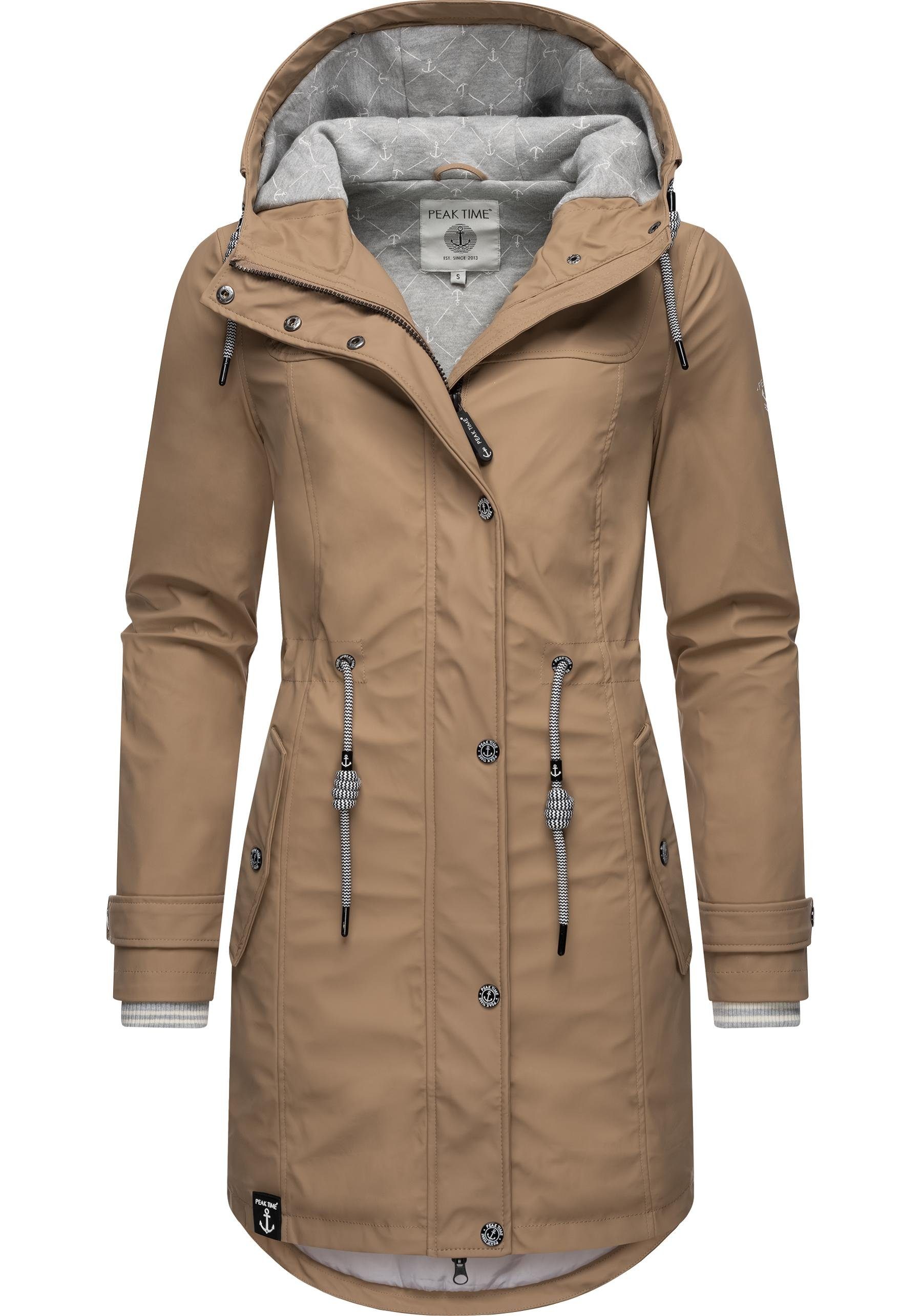 PEAK TIME Regenjacke L60042 stylisch taillierter Regenmantel für Damen beige