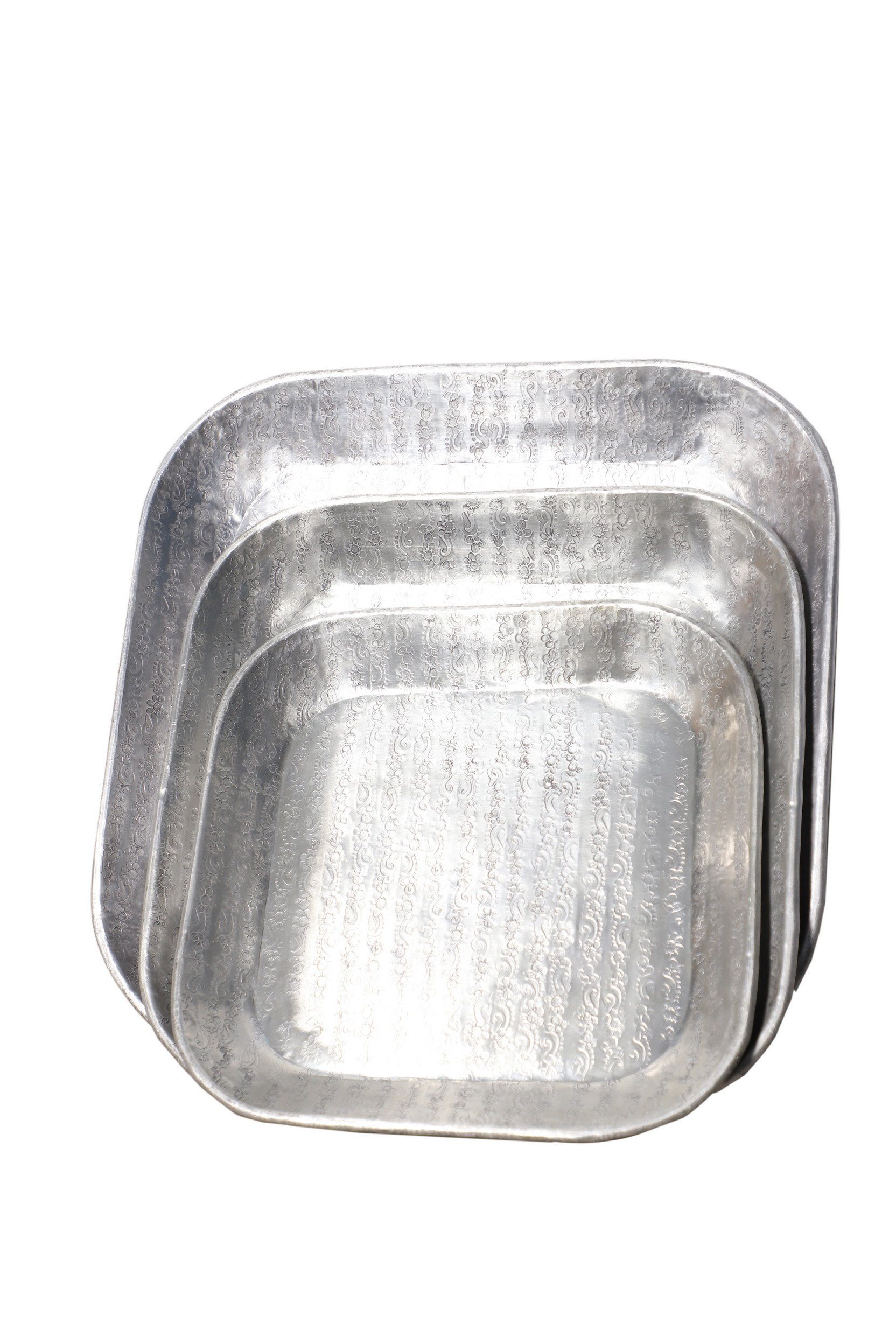 Prisma Aluminium, Moro Casa Orientalisches aus Aluminium Tablett (Set, mit Tablett Deko Optik, Hammerschlag Weihnachten Tablett Serviertablett 3-tlg), Silber Boho