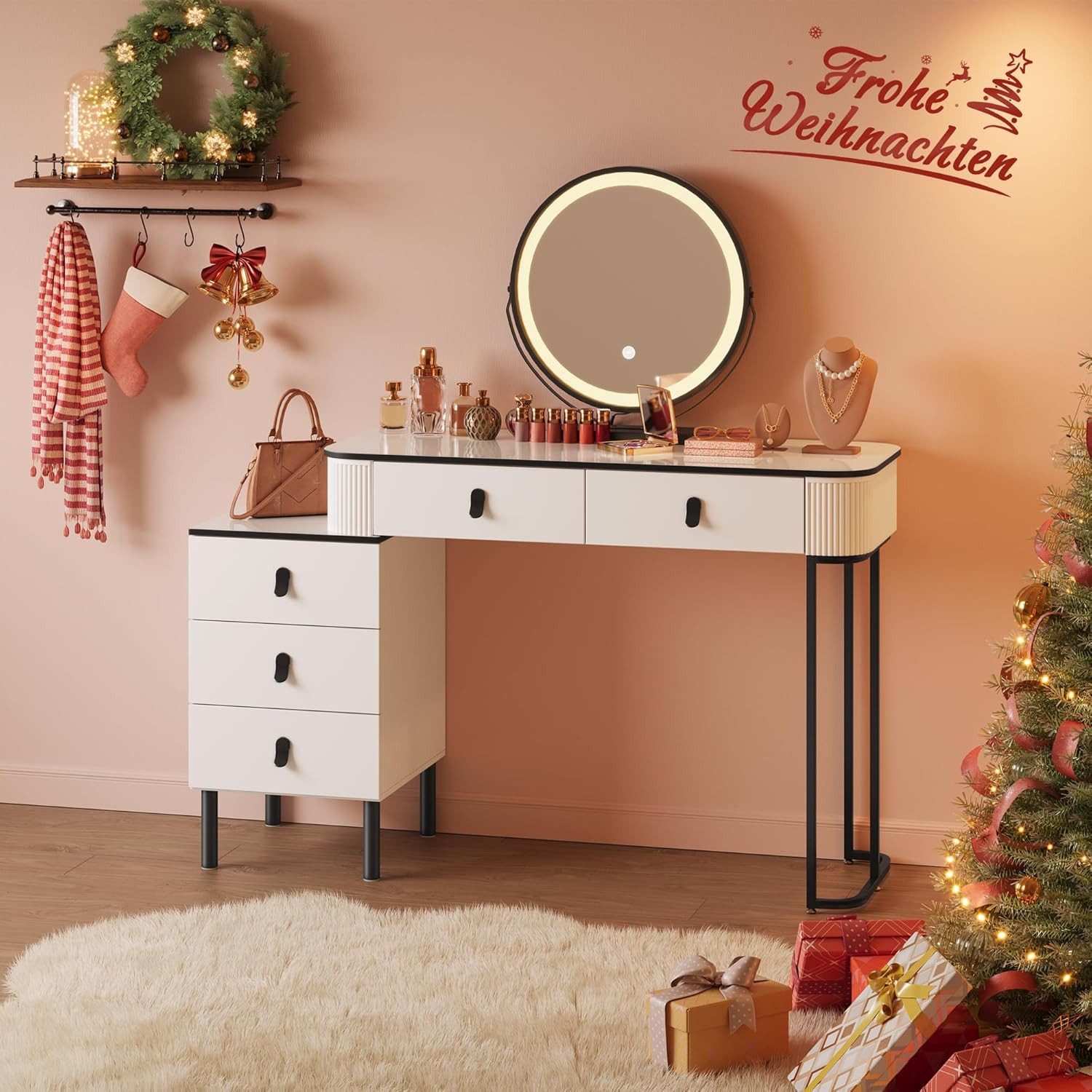Woltu Schminktisch (1-St), mit Mobiler Spiegel, 2 Schubladen, 1 Seitenschra günstig online kaufen