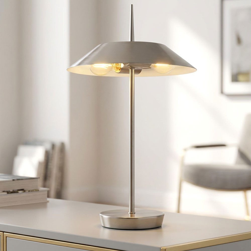 GLOBO LIGHTING LED Tischleuchte, Leuchtmittel inklusive, Warmweiß, Tischlampe Nachttischleuchte Schreibtischlampe nickel matt LED H 52 cm