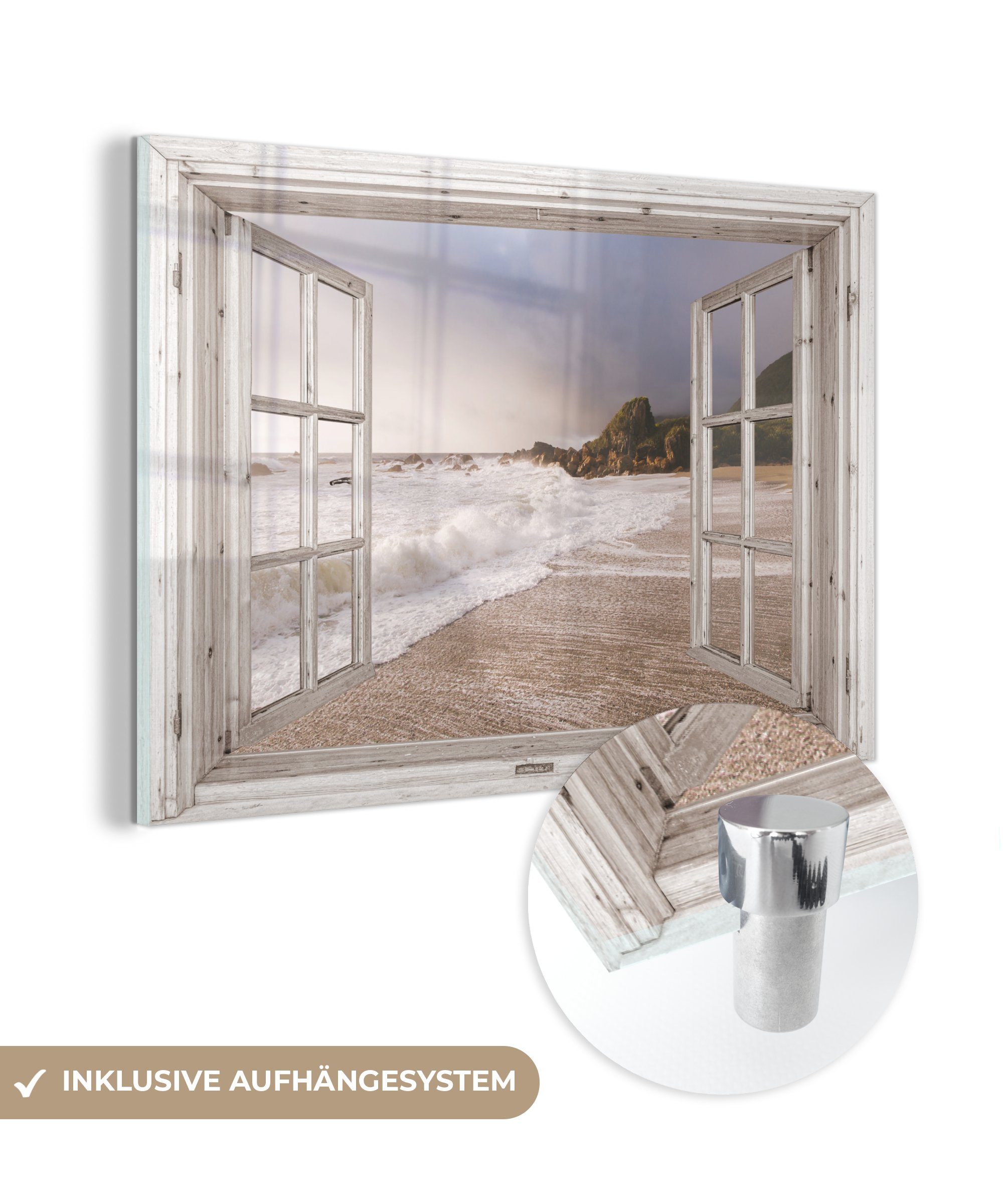 Meer, Bilder MuchoWow - Acrylglasbild - Glas Foto auf Glasbilder St), auf - Strand - Aussicht Glas (1 Wandbild Wanddekoration -