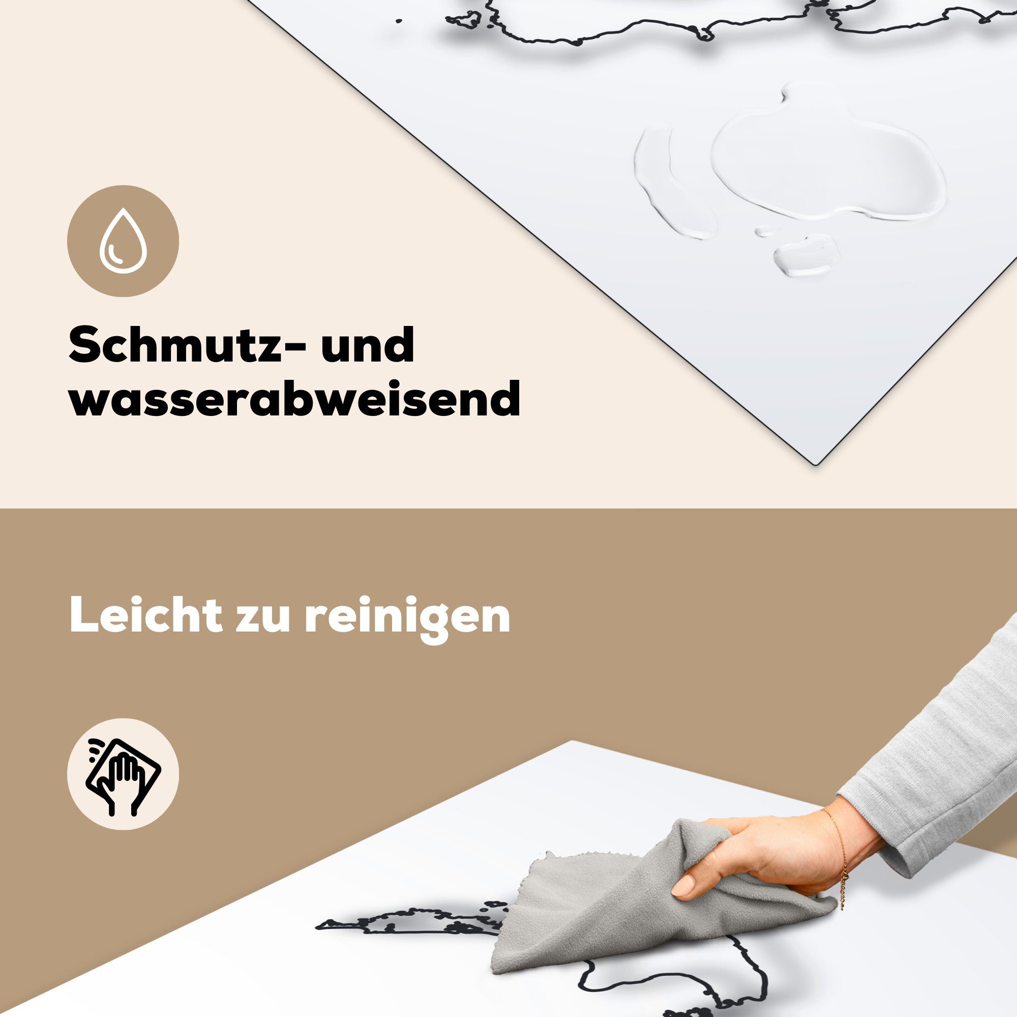 von der schwarzen MuchoWow Eine einer tlg), Ceranfeldabdeckung, cm, Vinyl, Linie, Neuseeland Arbeitsplatte Herdblende-/Abdeckplatte Illustration küche für (1 mit Karte 78x78