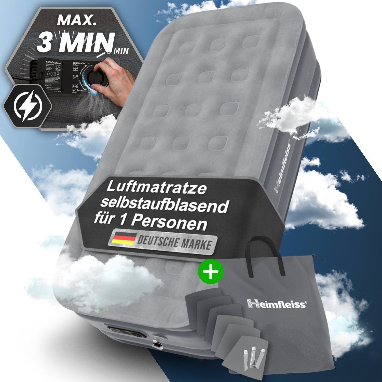 Heimfleiss® Luftmatratze Luftmatratze Selbstaufblasend – Grau, günstig online kaufen