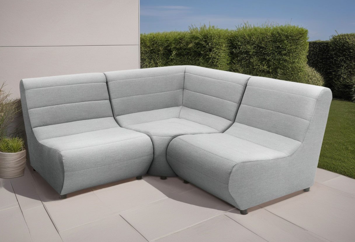 DOMO collection Ecksofa Soleil, pflegeleichter und wetterfester Bezug, Outdoor, besonderes Design und Formgebung, individuell erweiterbar