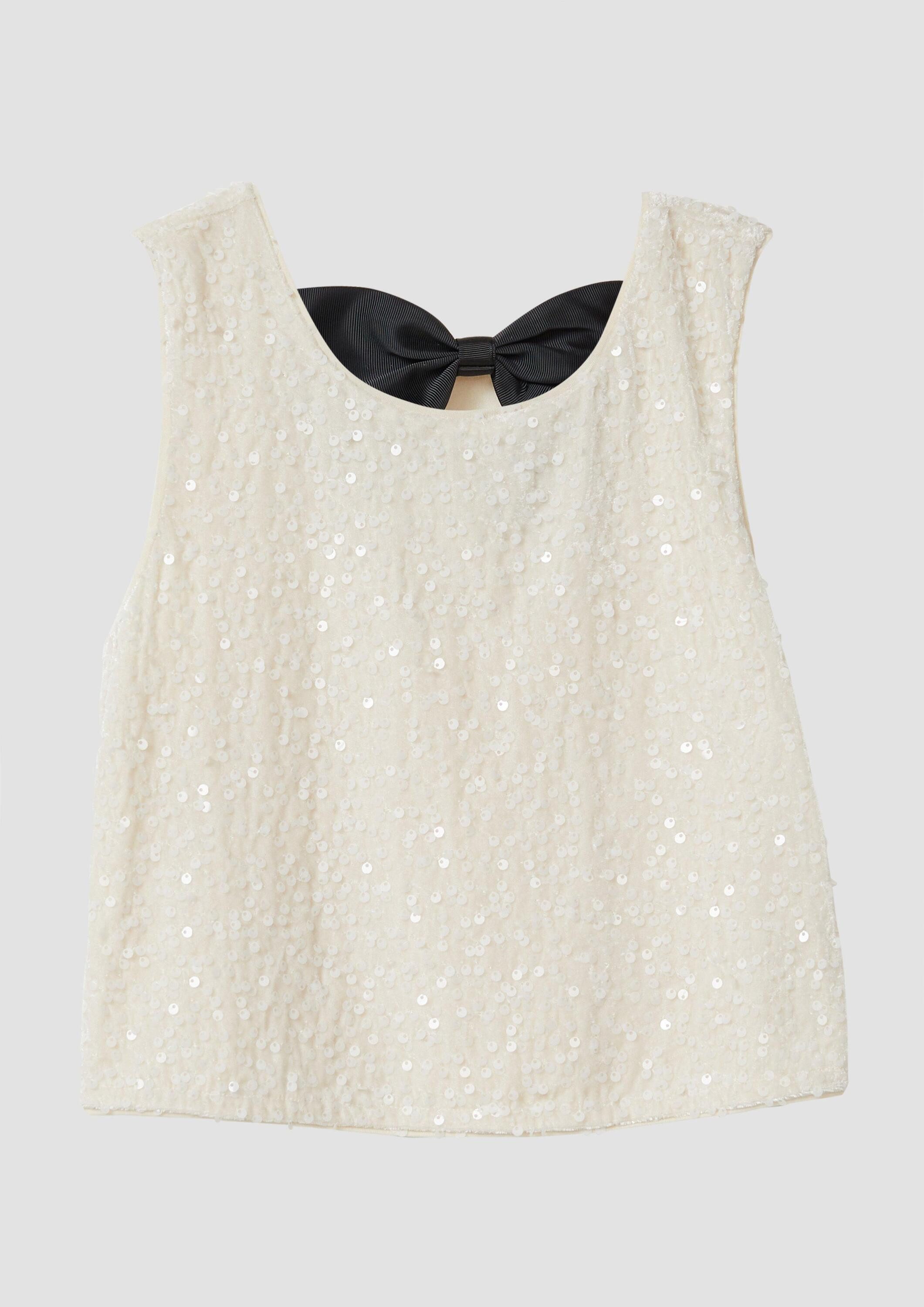s.Oliver Blusentop Bluse Samttop mit Pailletten, Cut-Out und Schleife