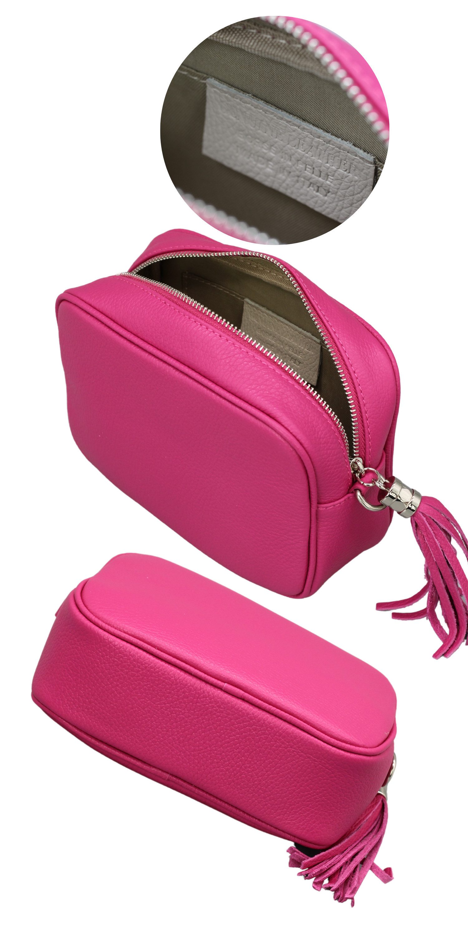 Adel Bags Schultertasche QUASTE Umhängetasche für Damen, Schultertasche, Crossbody Bag, aus echtem Leder, Hergestellt in Italien, mit gemustertem Gürtel