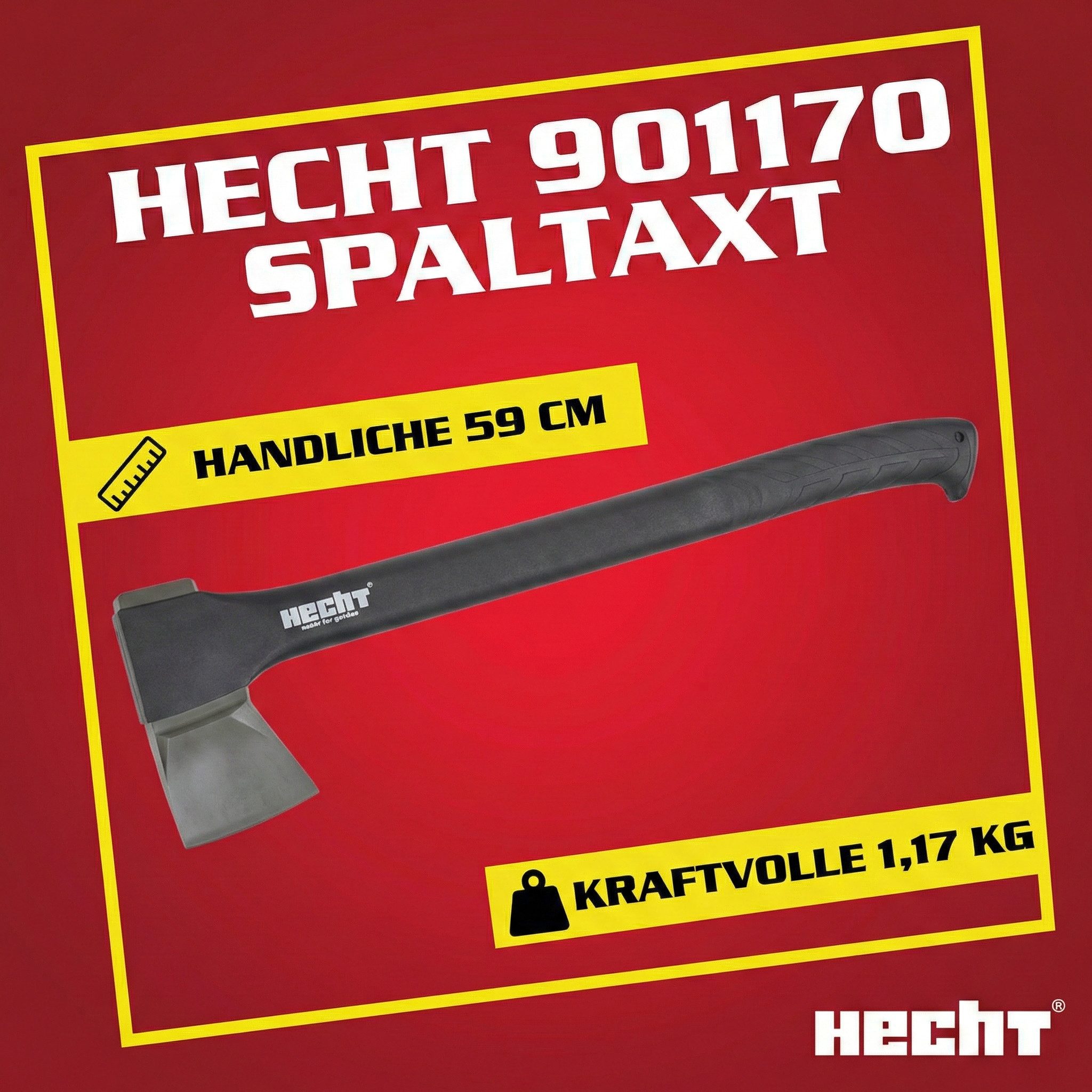 Hecht Spaltaxt Brennholz Holz Axt, 1,17kg für Garten, Baustelle, Wald, 59 cm Länge, Teflon beschichtet, Schutzkappe mit Tragegriff