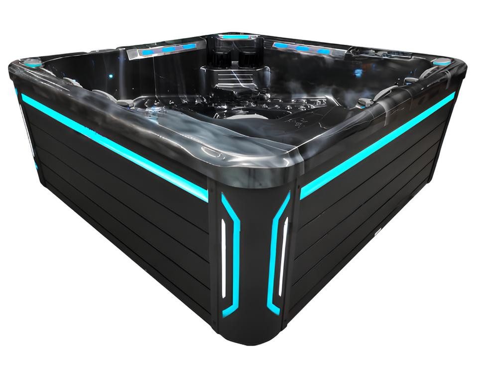 JVmoebel Whirlpool-Badewanne Schwarzer Outdoor-Spa Hot Tub 220x220cm Acryl Whirlpool Relaxpool, Made in Europe