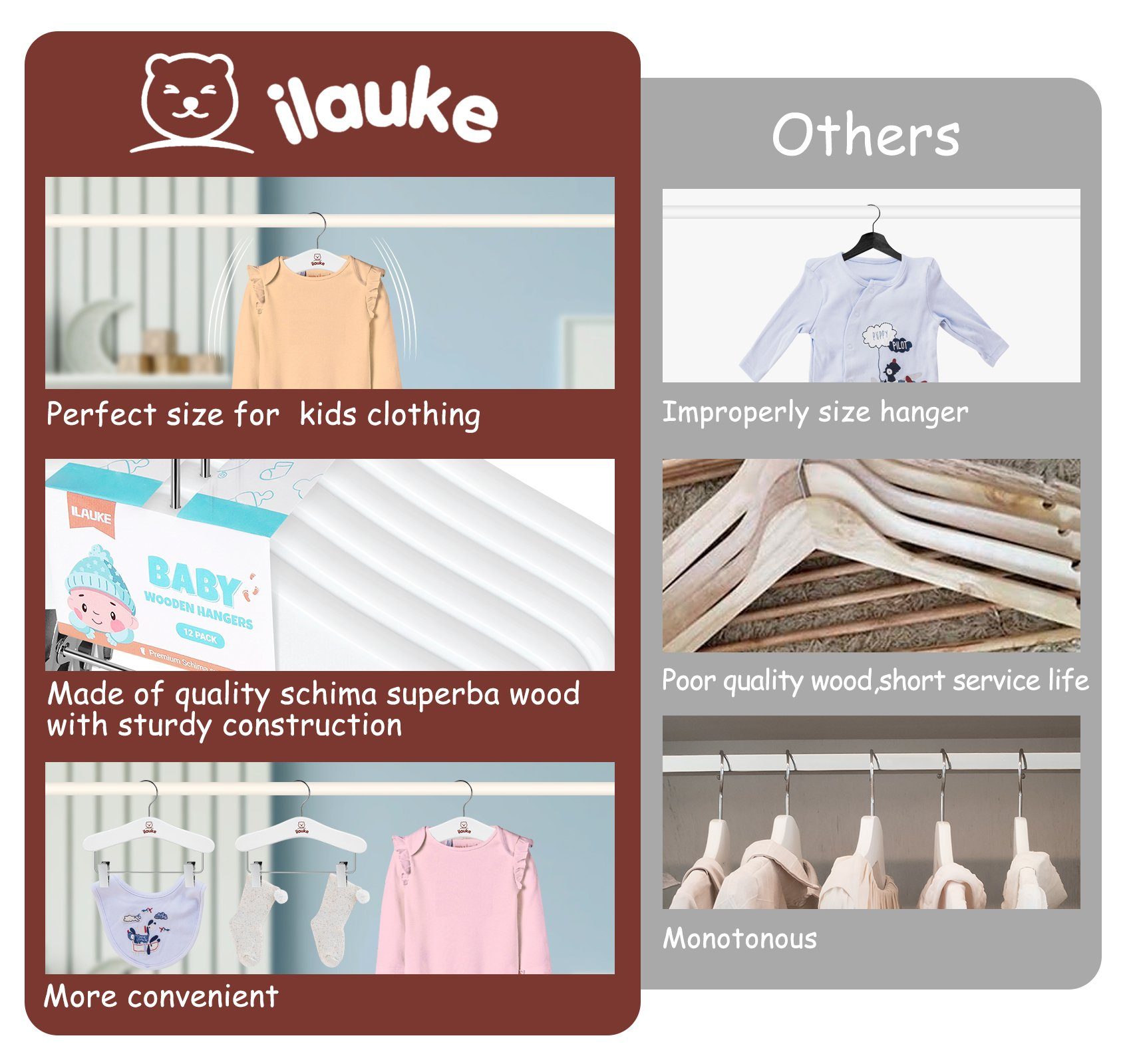 Kinderkleidung Hosenbügel Homewit Baby Weiß Baby Kinderkleiderbügel 360° Einschnitt und (Set), Kleiderbügel Clips, mit 12tlg und & Hosensteg drehbarer Haken für Mit Holz
