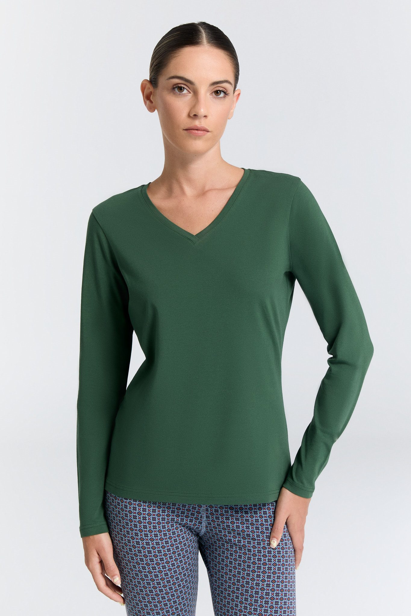 Leela COTTON Langarmshirt Damen V-Neck Langarmshirt