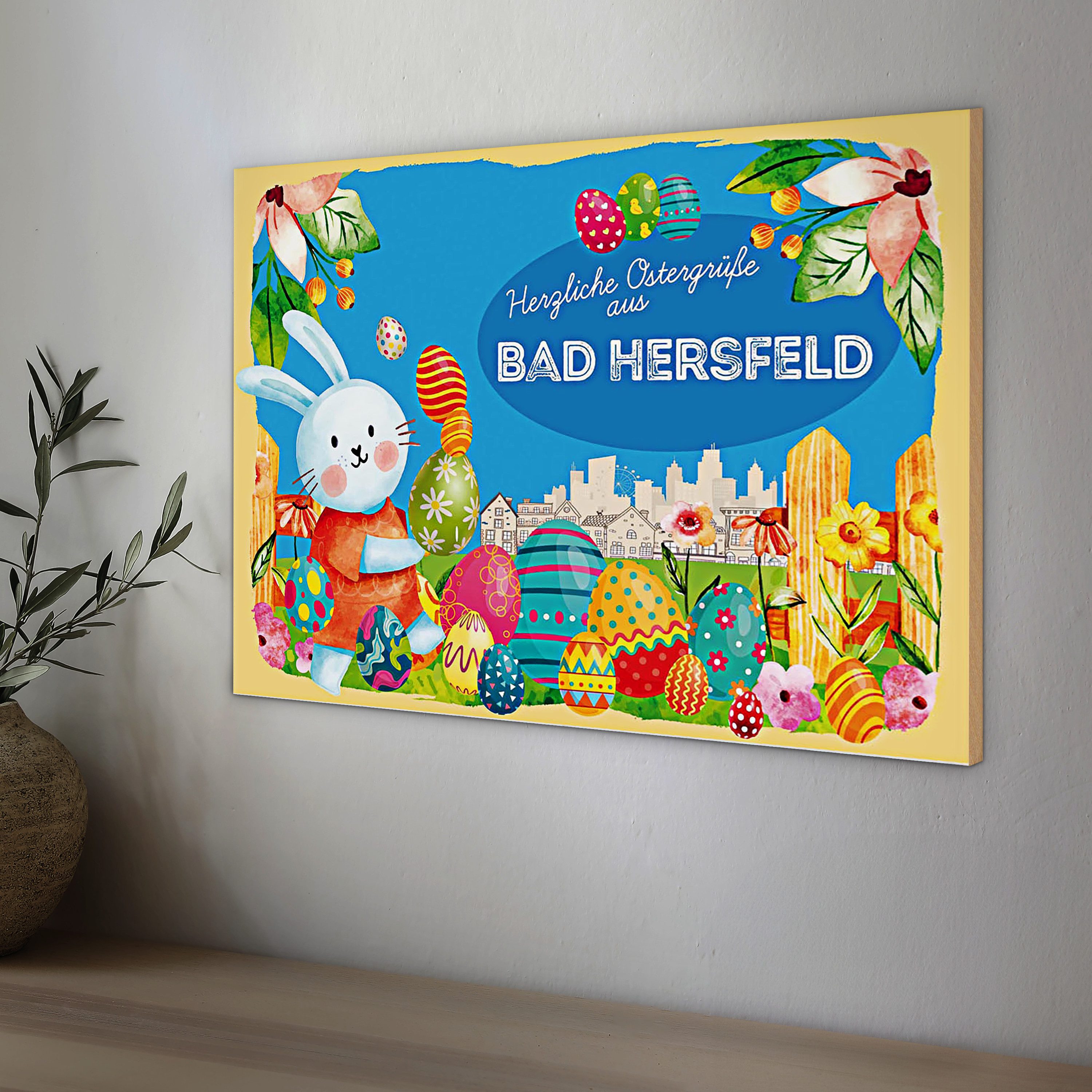 Roomando Holzbild Holzschild Ostern Ostergrüße 30x20cm BAD HERSFELD