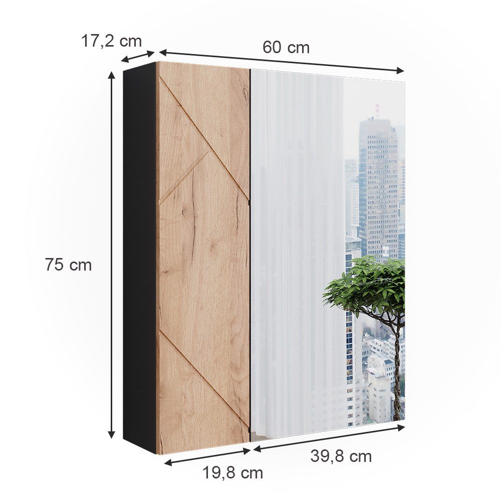 Vicco Badezimmerspiegelschrank Irma, Anthrazit/Goldkraft Eiche, 60 x 75 cm (1-St)
