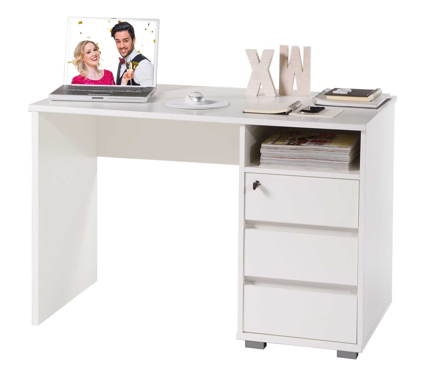Bega Consult Schreibtisch Computertisch PRIMUS, Weiß, 110 x 75 x 65 cm, 3 Schubladen, oberste Schublade abschließbar