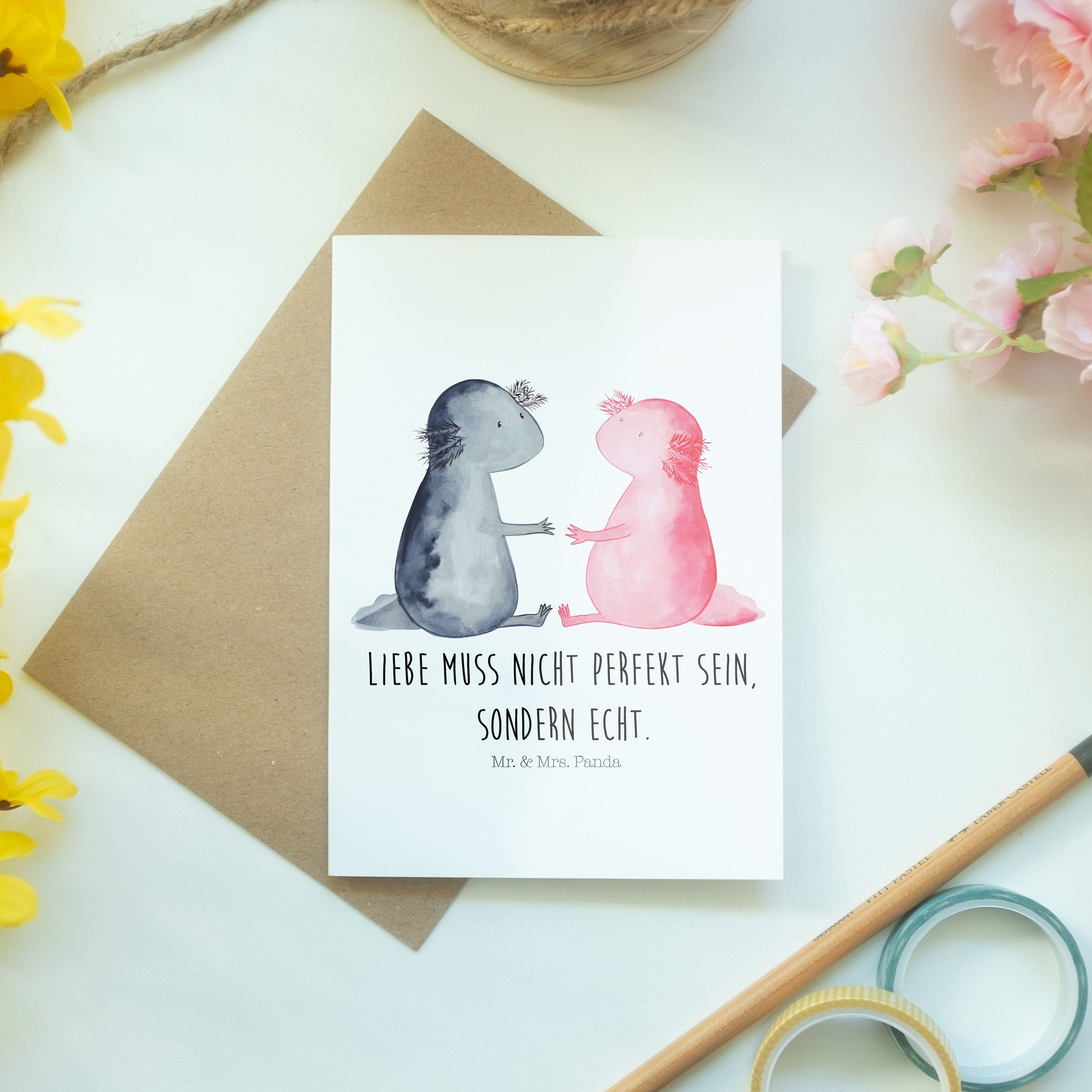 Weiß & Geschenk, Panda Mr. Paar, Axolotl Valentinstag - Grußkarte - Mrs. Liebe Geburtstagskarte,