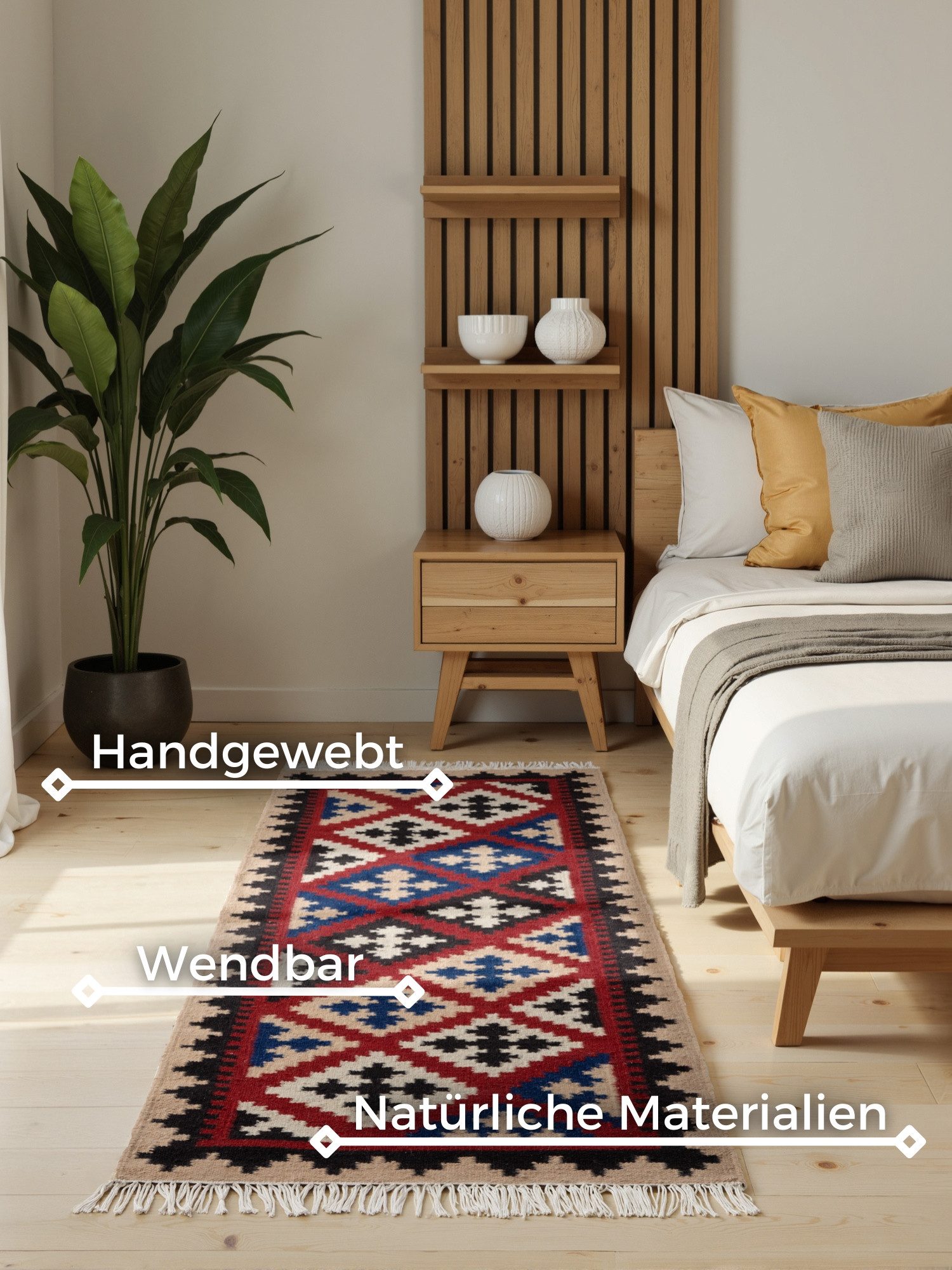 HANSE Home Teppich Kelim Rami, rechteckig, Höhe: 3 mm, Wolle, Baumwolle, Natur, Handgewebt, orientalisch, Boho, traditionell