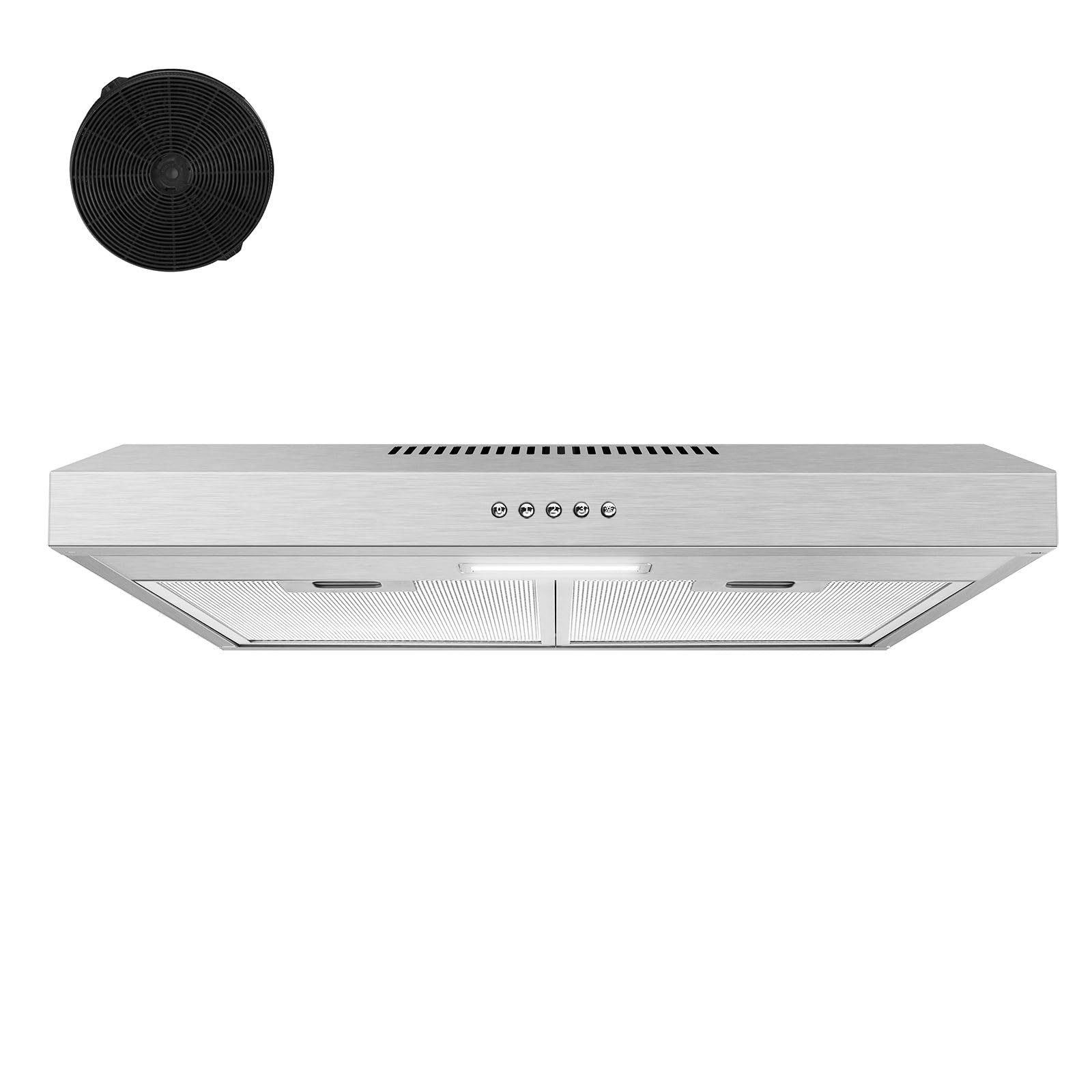 SNDOAS Kopffreihaube Dunstabzugshaube 60cm Unterbau für Umluft oder Abluft, 201 m³/h Dunstabzugshaube 60cm Unterbau für Umluft oder Abluft, 201 m³/h, mit Aktivkohlefilter CF-K, Edelstahlgehäuse, 3 Stufen, 2W LED-Licht