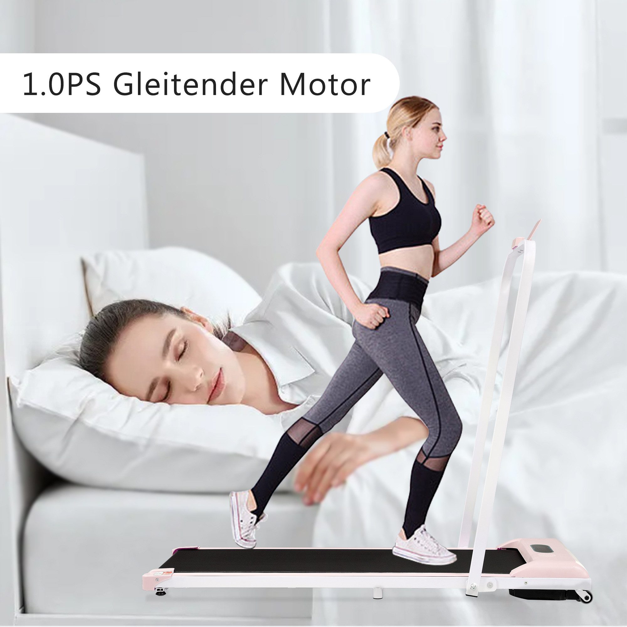 Rolipo Laufband 2 in 1, 1-6 km/h Gehen & Laufen, LED-Display, Bluetooth-Lautsprecher, Fernbedienung, Handyhalterung, klappbar, bis 90kg für Zuhause & Büro